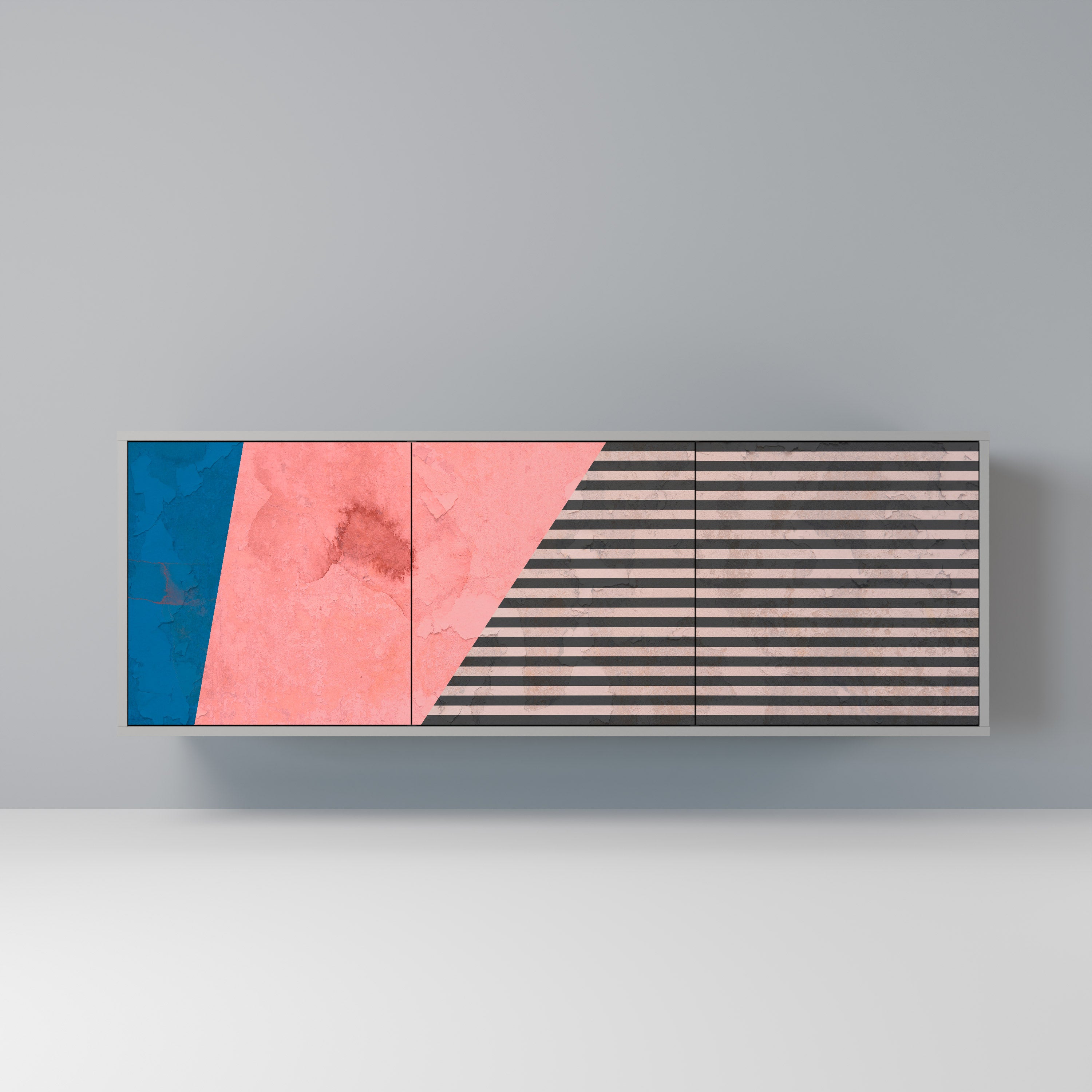 Buffet 3 portes GLAMOROUS STRIPE en finition grise