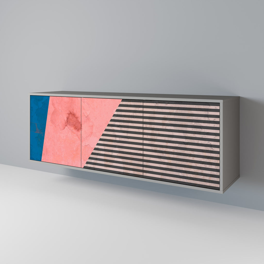 Buffet 3 portes GLAMOROUS STRIPE en finition grise