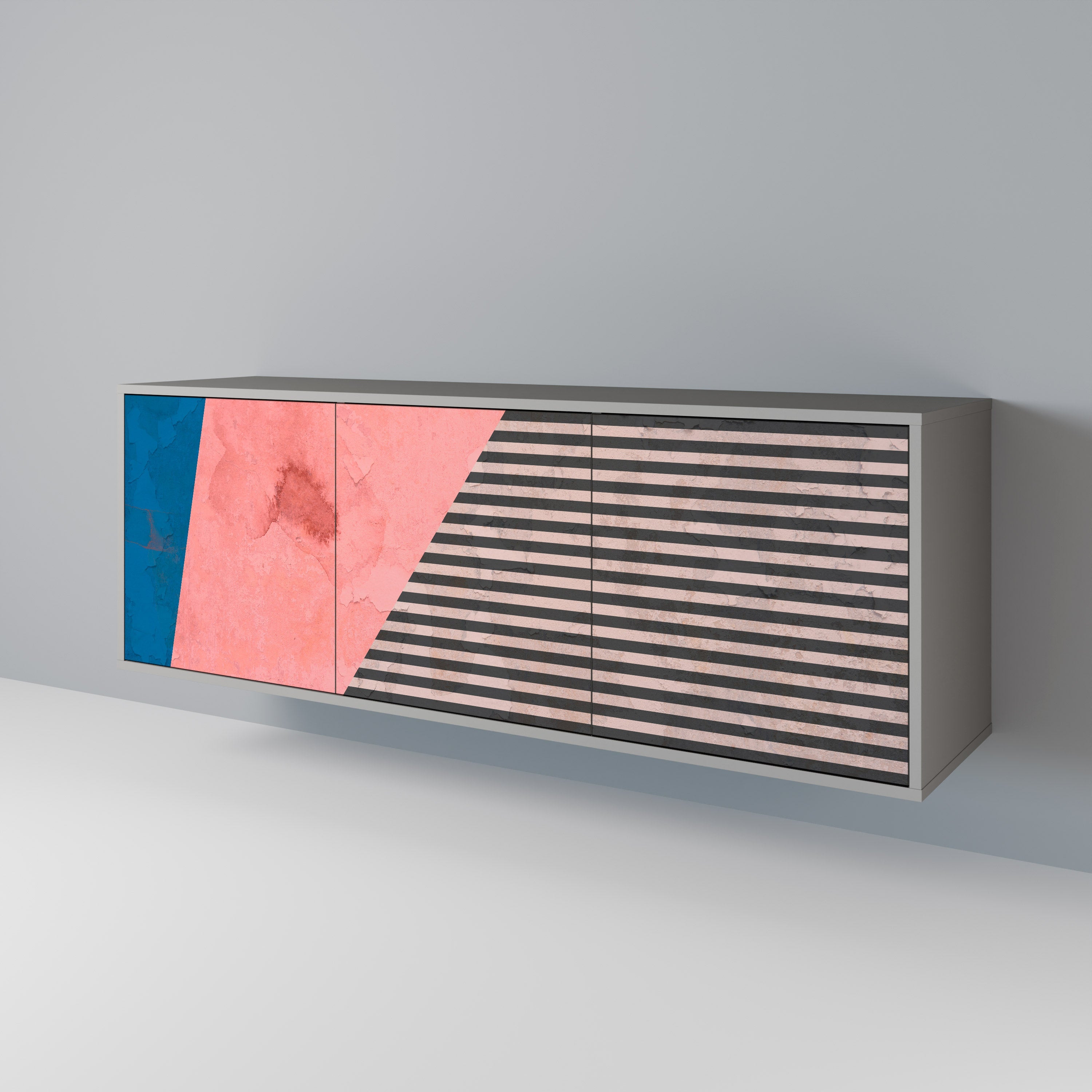 Buffet 3 portes GLAMOROUS STRIPE en finition grise