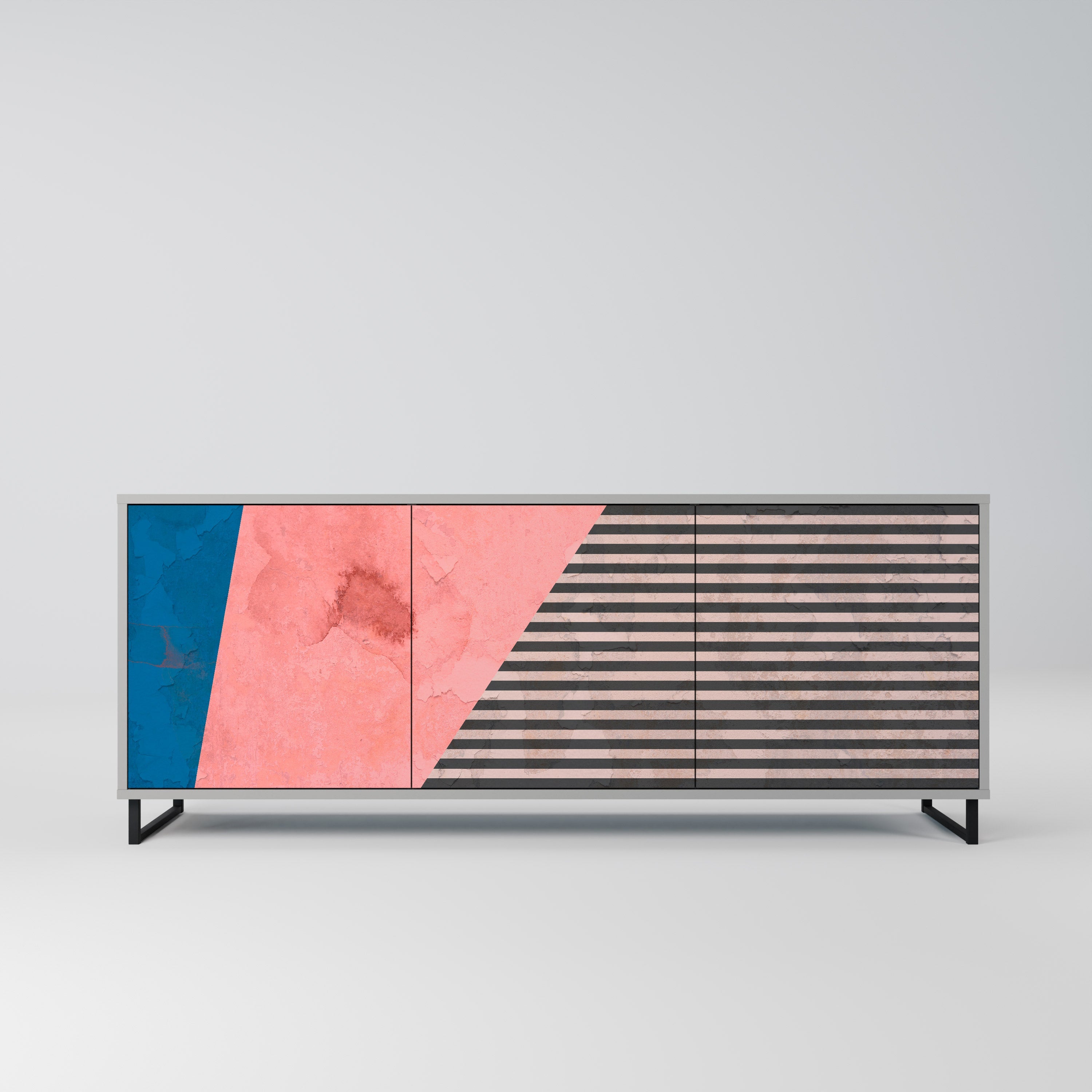 Buffet 3 portes GLAMOROUS STRIPE en finition grise