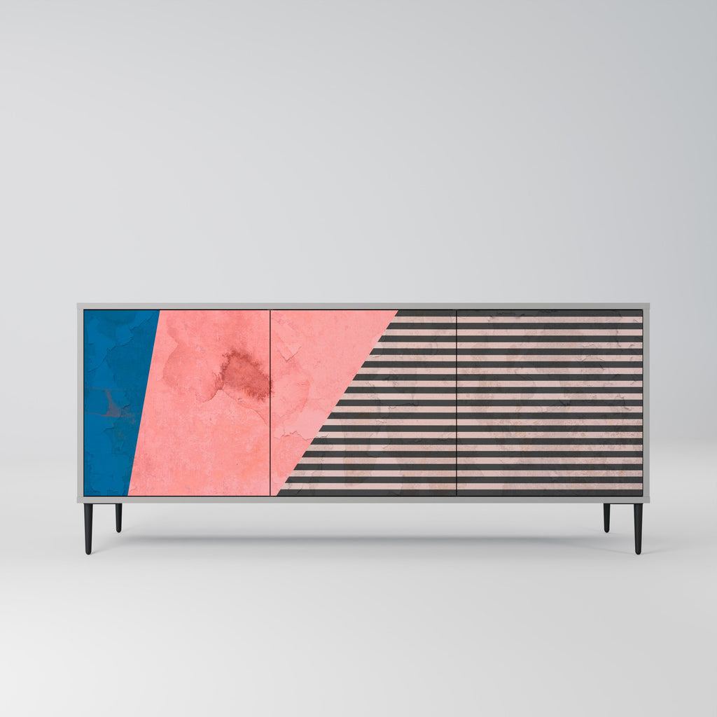 Buffet 3 portes GLAMOROUS STRIPE en finition grise