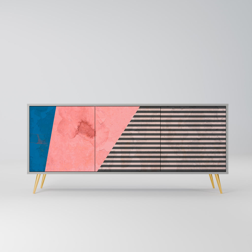 Buffet 3 portes GLAMOROUS STRIPE en finition grise