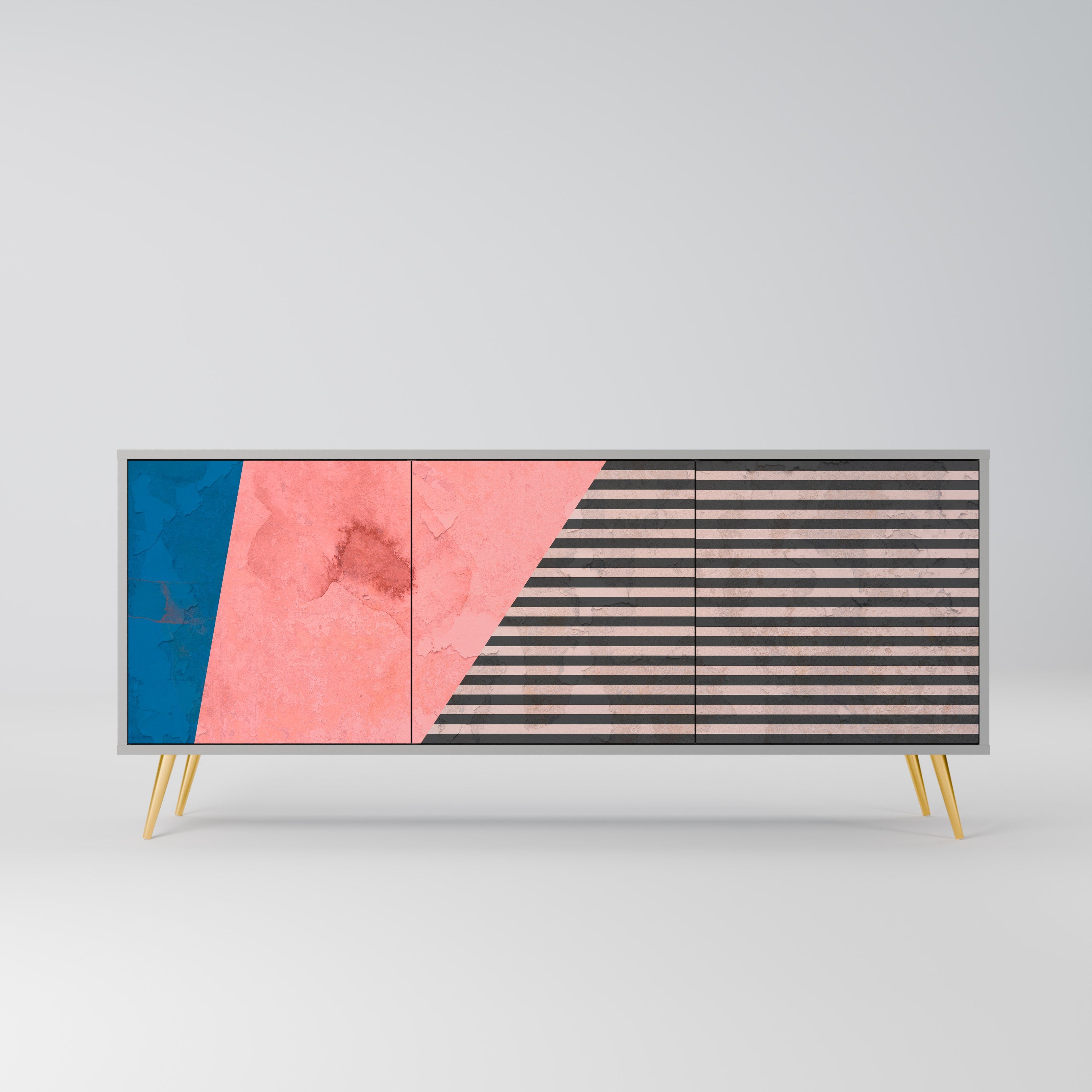 Buffet 3 portes GLAMOROUS STRIPE en finition grise