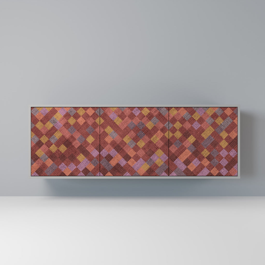 Buffet 3 portes PAINTED SQUARES en finition grise