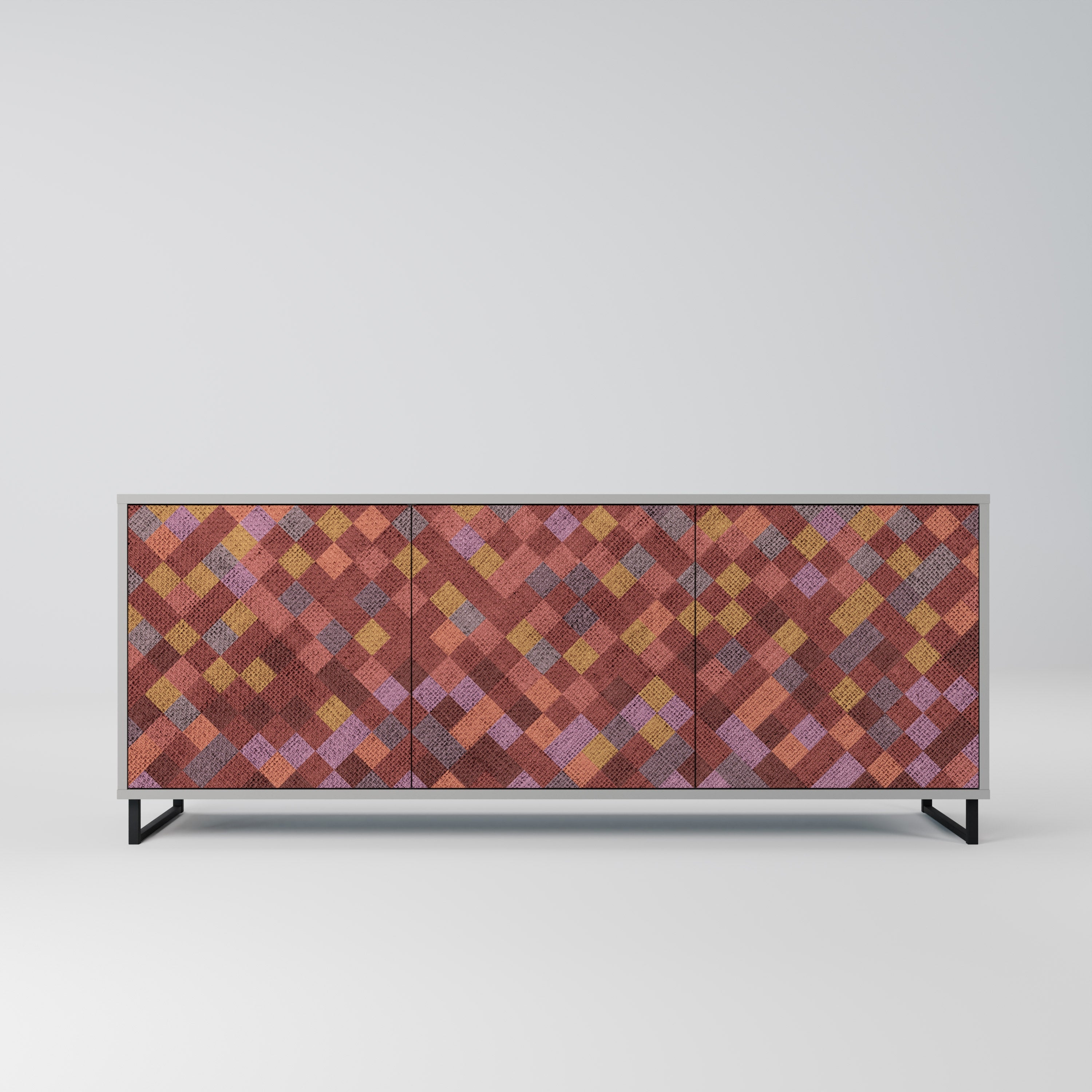 Buffet 3 portes PAINTED SQUARES en finition grise