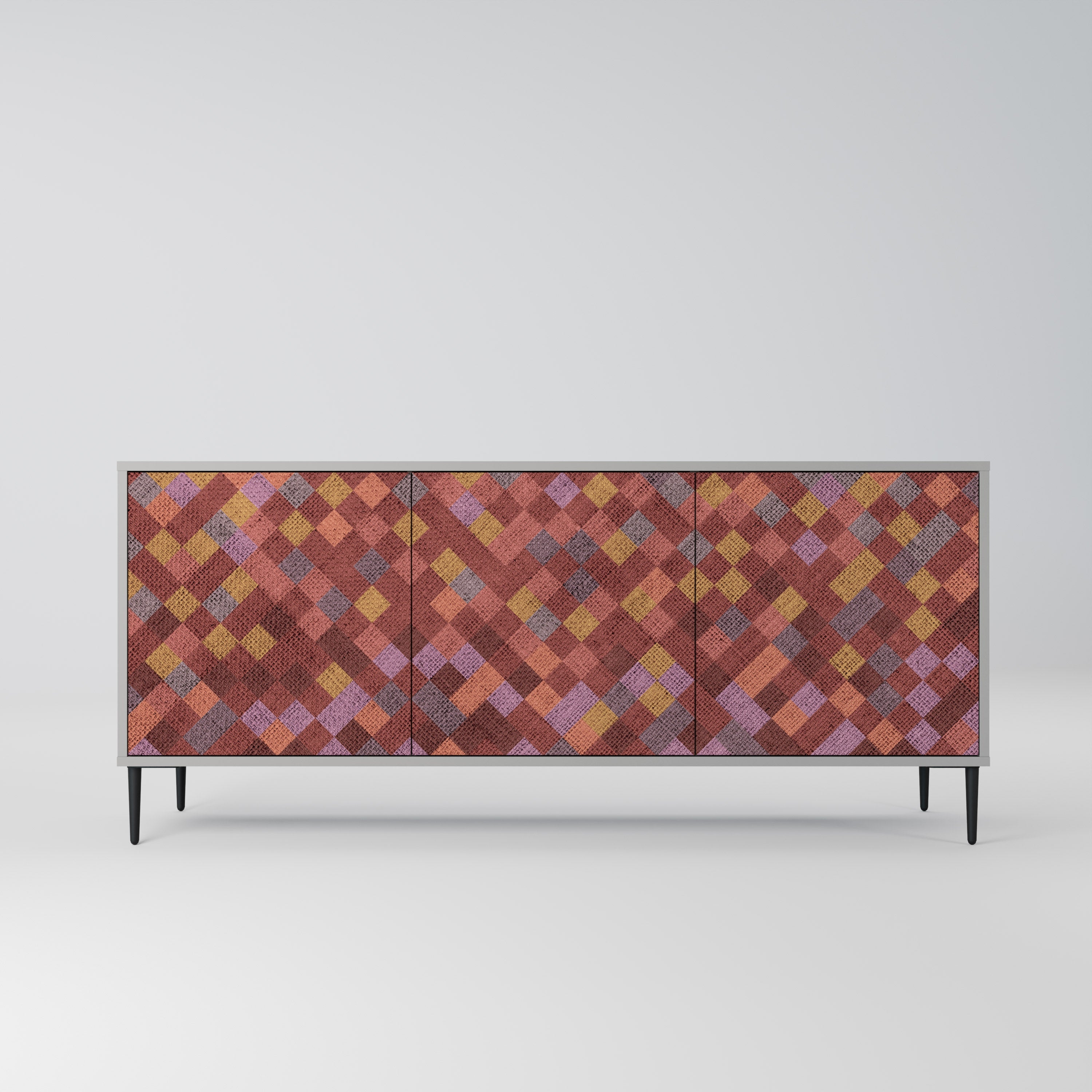 Buffet 3 portes PAINTED SQUARES en finition grise