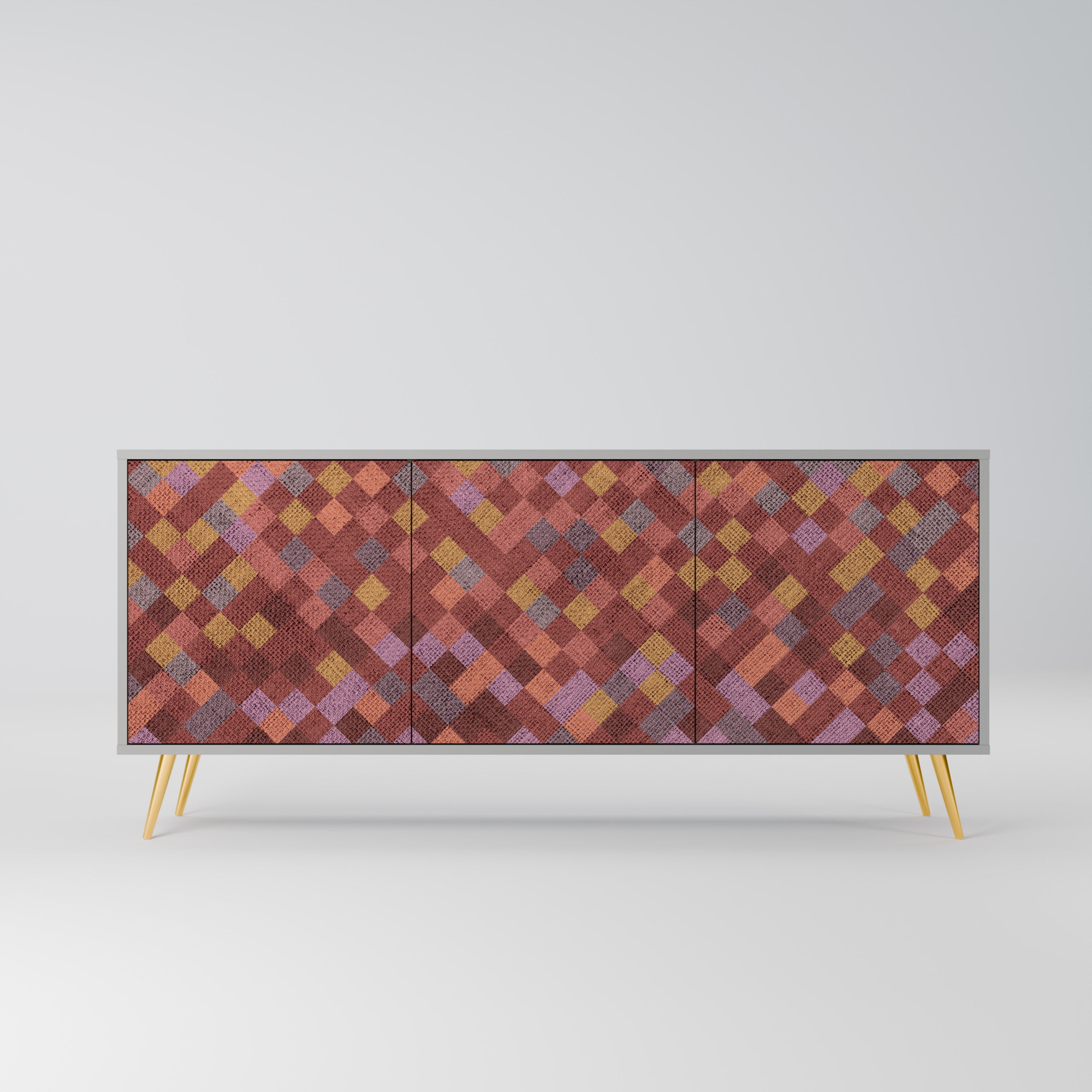 Buffet 3 portes PAINTED SQUARES en finition grise