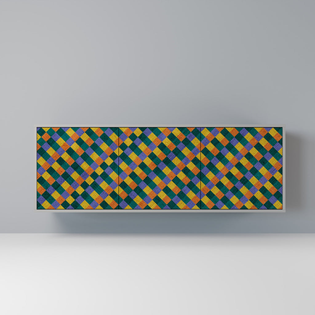 Buffet 3 portes PAINTED SQUARES MIX finition grise