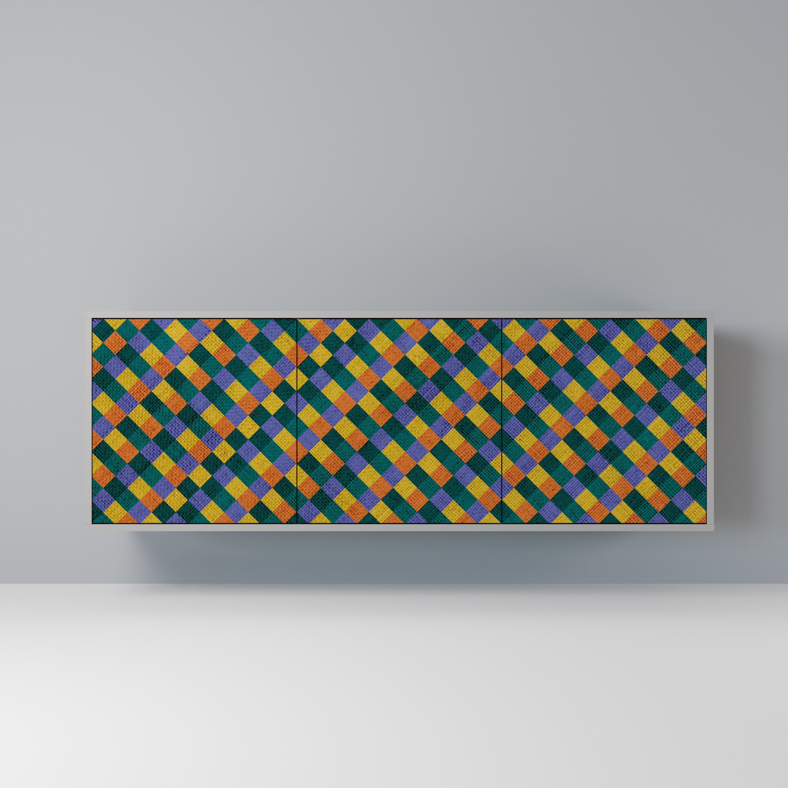 Buffet 3 portes PAINTED SQUARES MIX finition grise