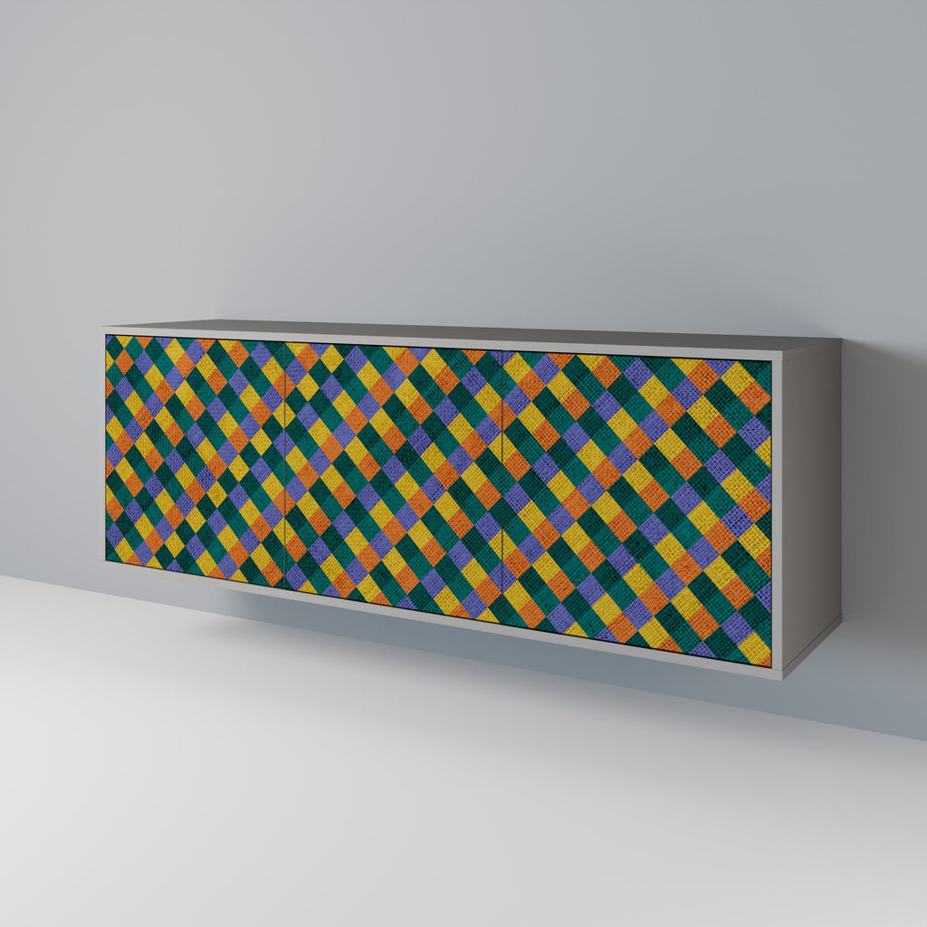 Buffet 3 portes PAINTED SQUARES MIX finition grise