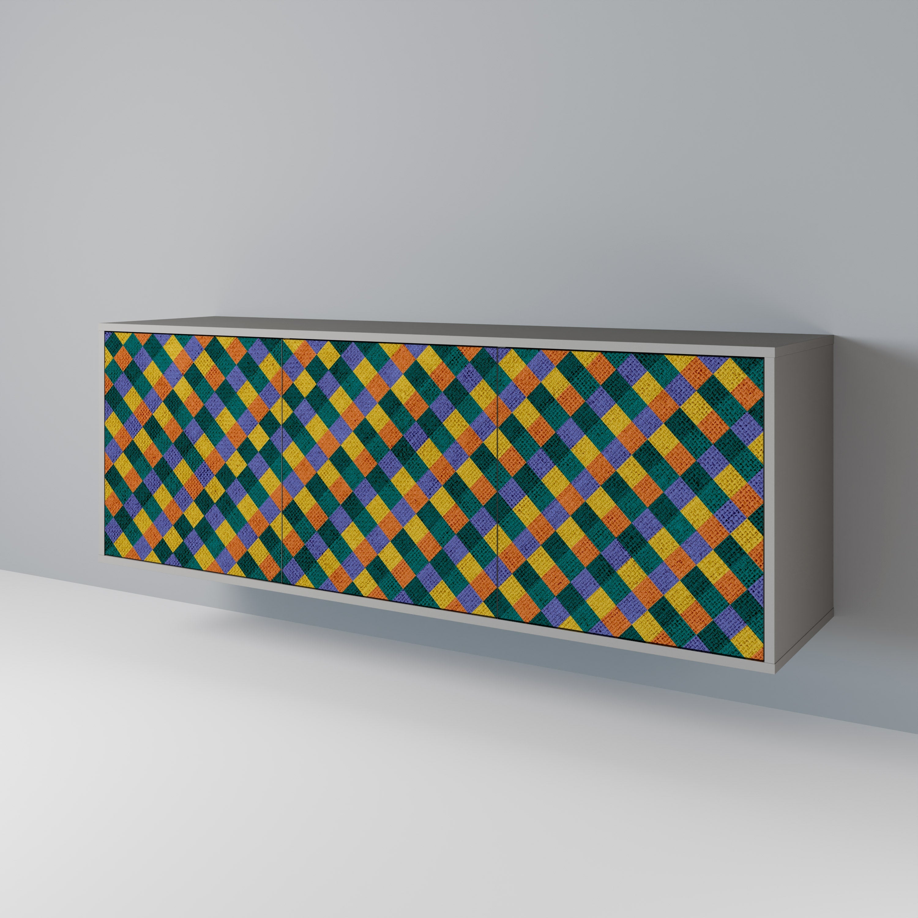 Buffet 3 portes PAINTED SQUARES MIX finition grise