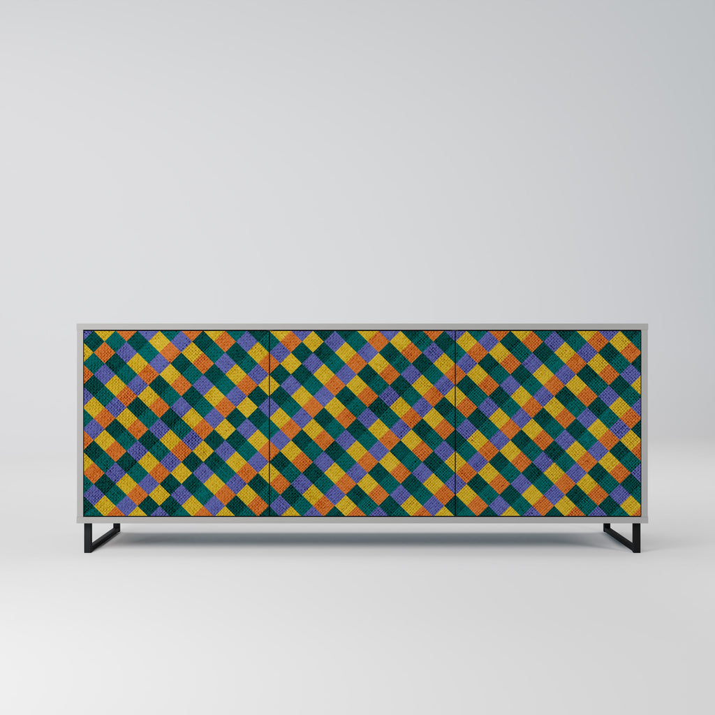 Buffet 3 portes PAINTED SQUARES MIX finition grise