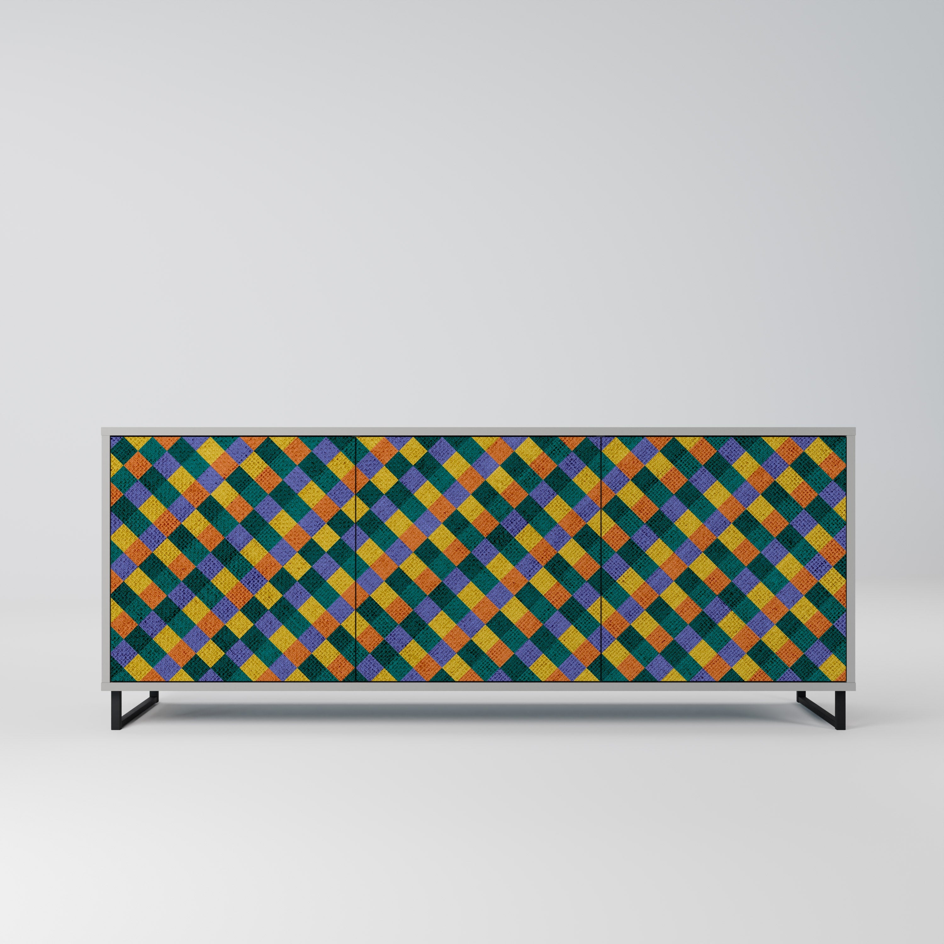 Buffet 3 portes PAINTED SQUARES MIX finition grise