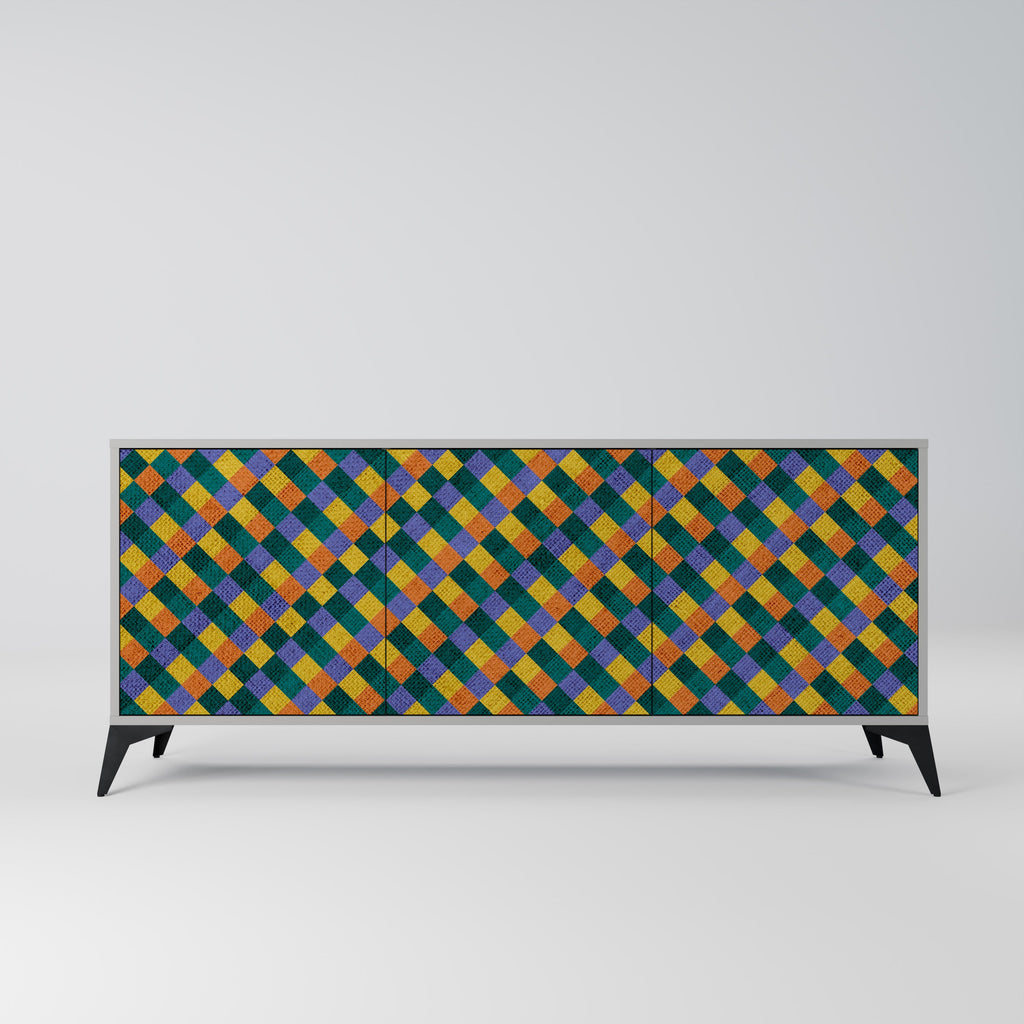 Buffet 3 portes PAINTED SQUARES MIX finition grise