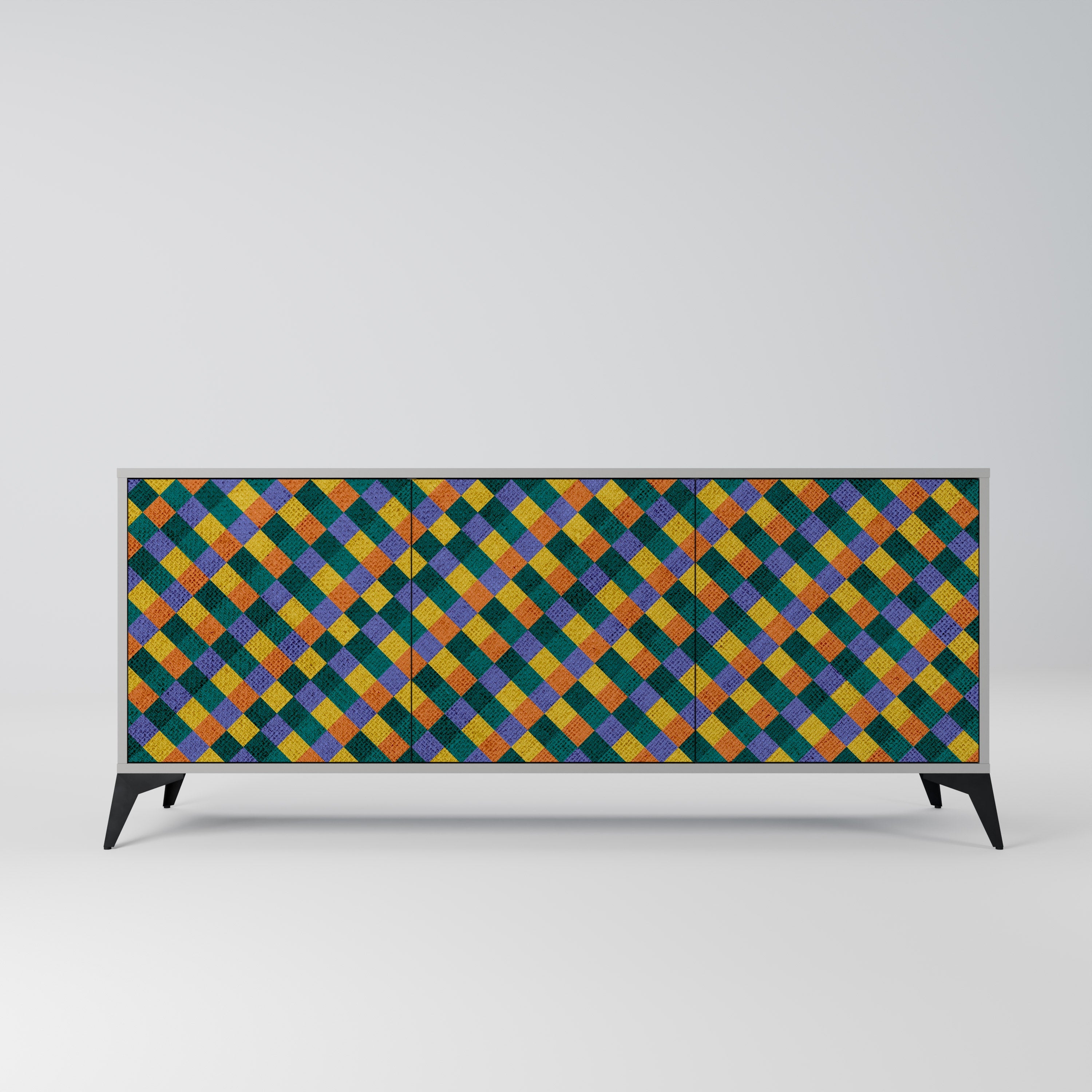 Buffet 3 portes PAINTED SQUARES MIX finition grise