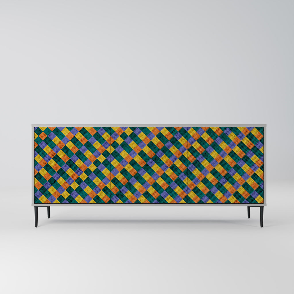 Buffet 3 portes PAINTED SQUARES MIX finition grise