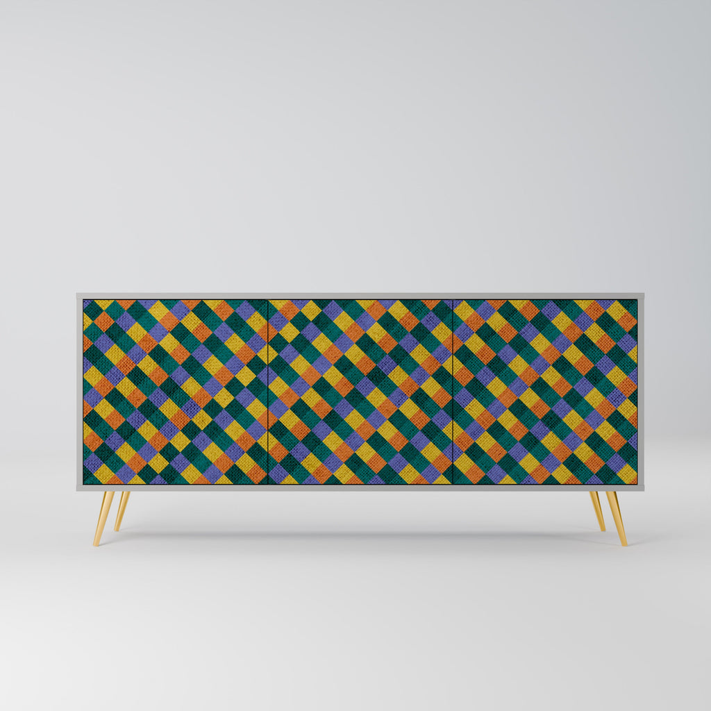 Buffet 3 portes PAINTED SQUARES MIX finition grise