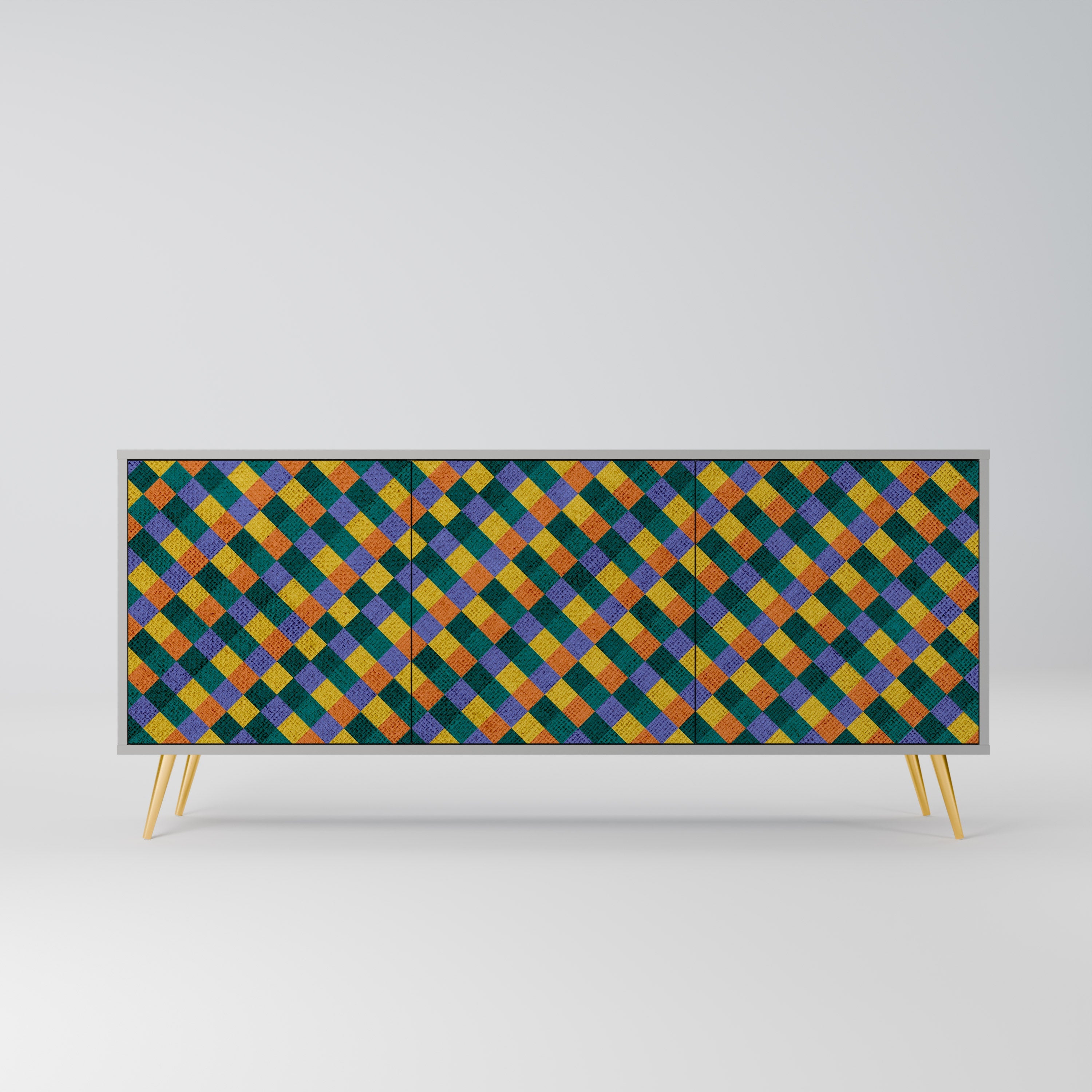 Buffet 3 portes PAINTED SQUARES MIX finition grise