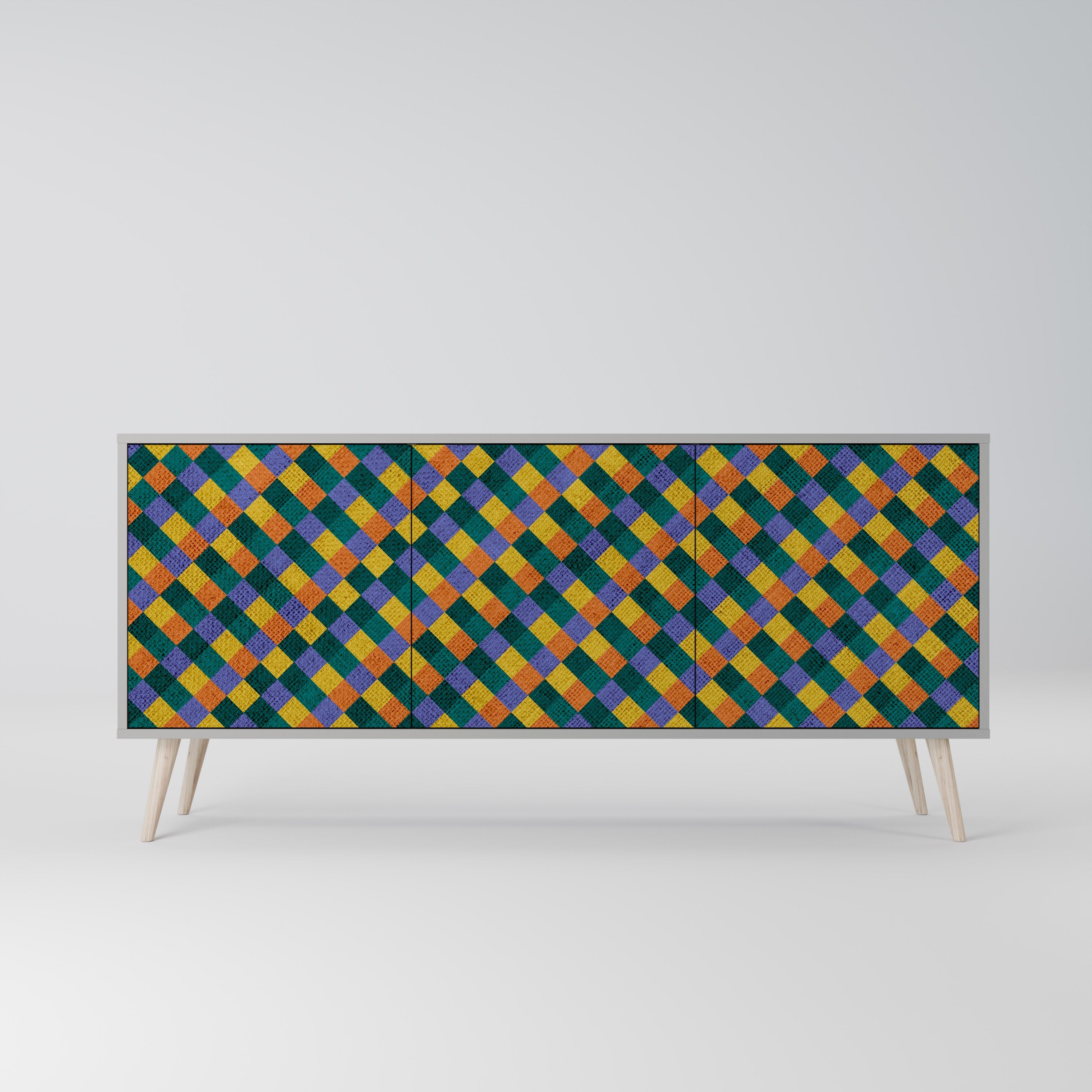 Buffet 3 portes PAINTED SQUARES MIX finition grise