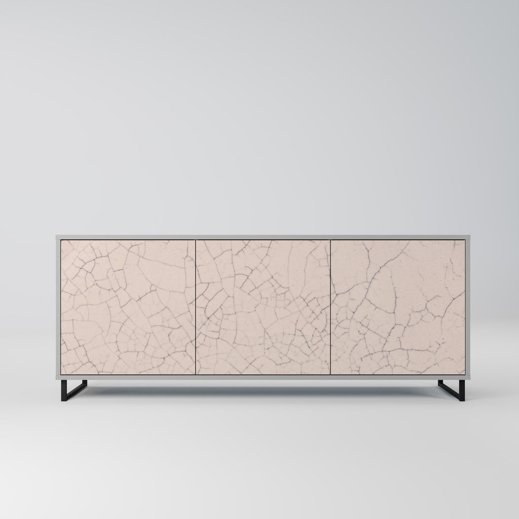 Buffet 3 portes en céramique texturée, finition grise