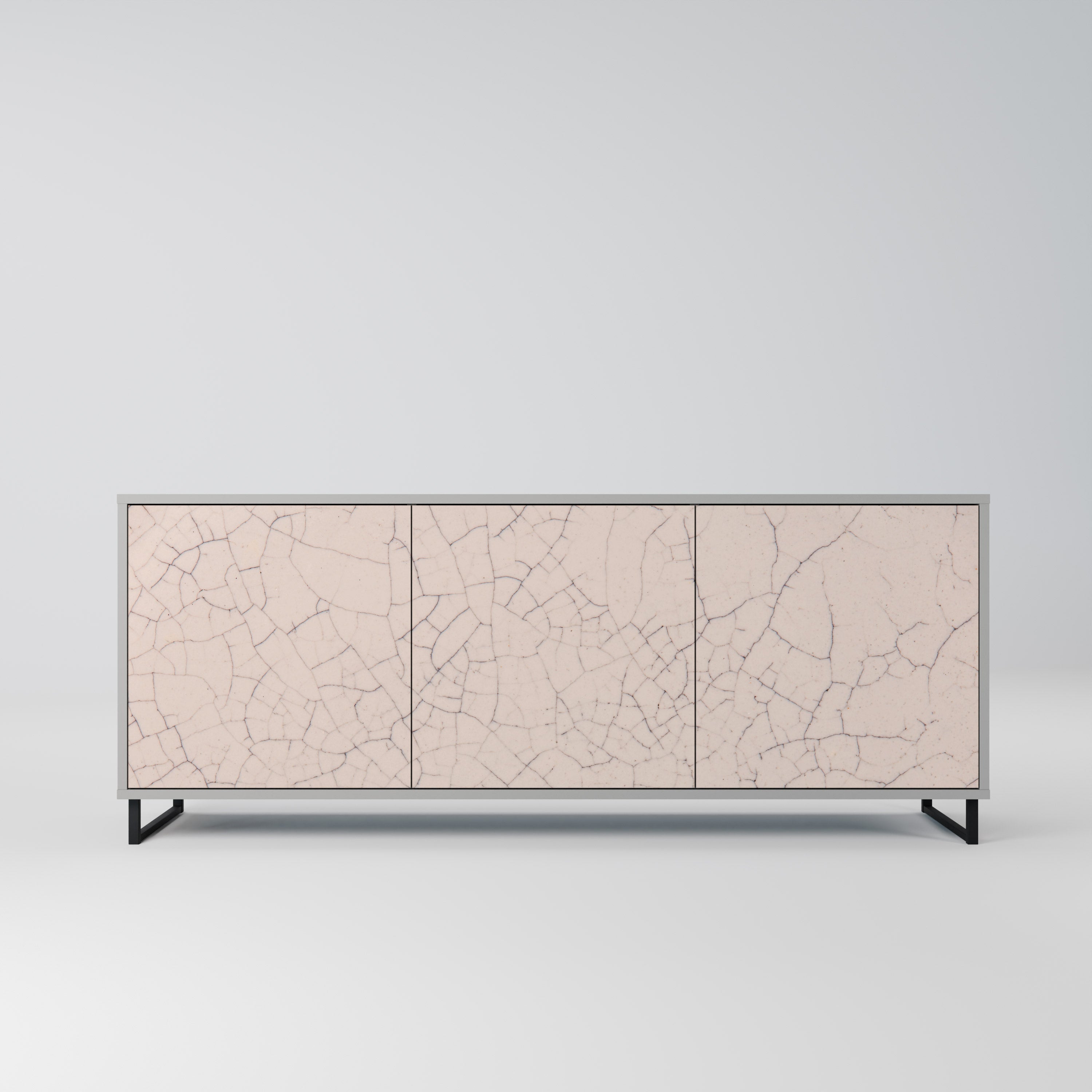 Buffet 3 portes en céramique texturée, finition grise