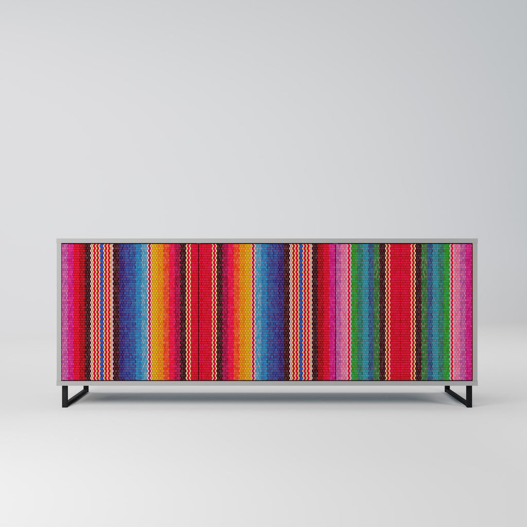 Buffet 3 portes ethnique mexicain en finition grise