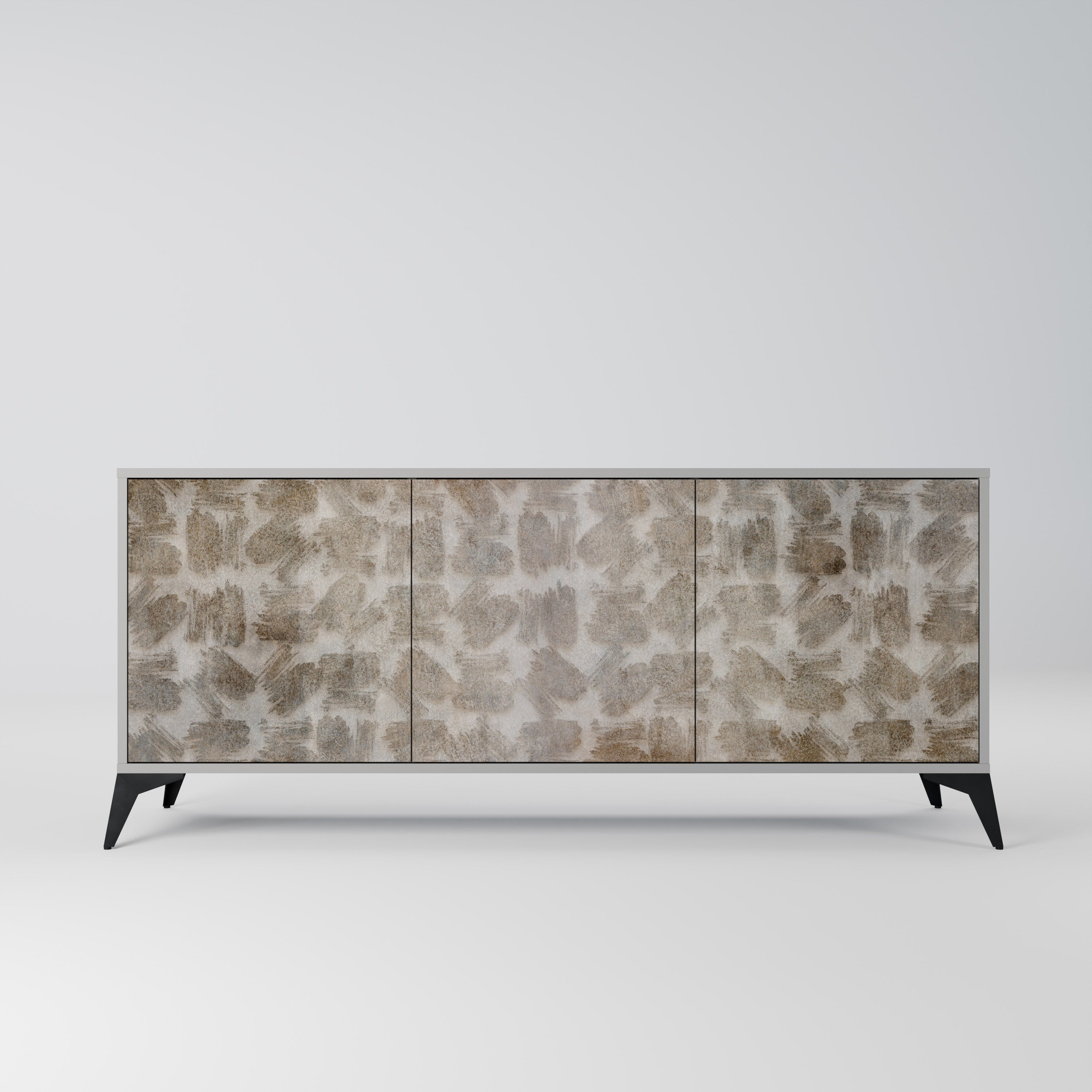 Buffet 3 portes légèrement flou en finition grise