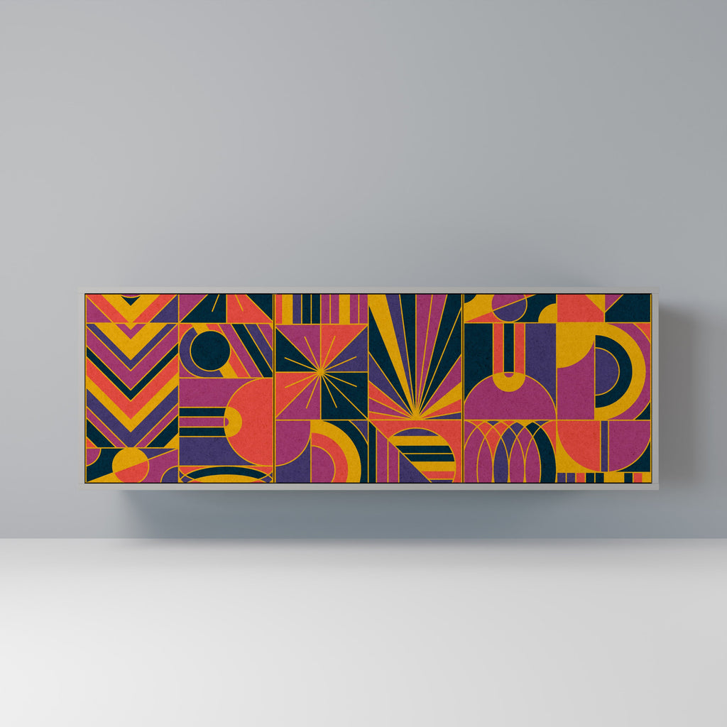 Buffet 3 portes ELECTRIC PATTERNS finition grise