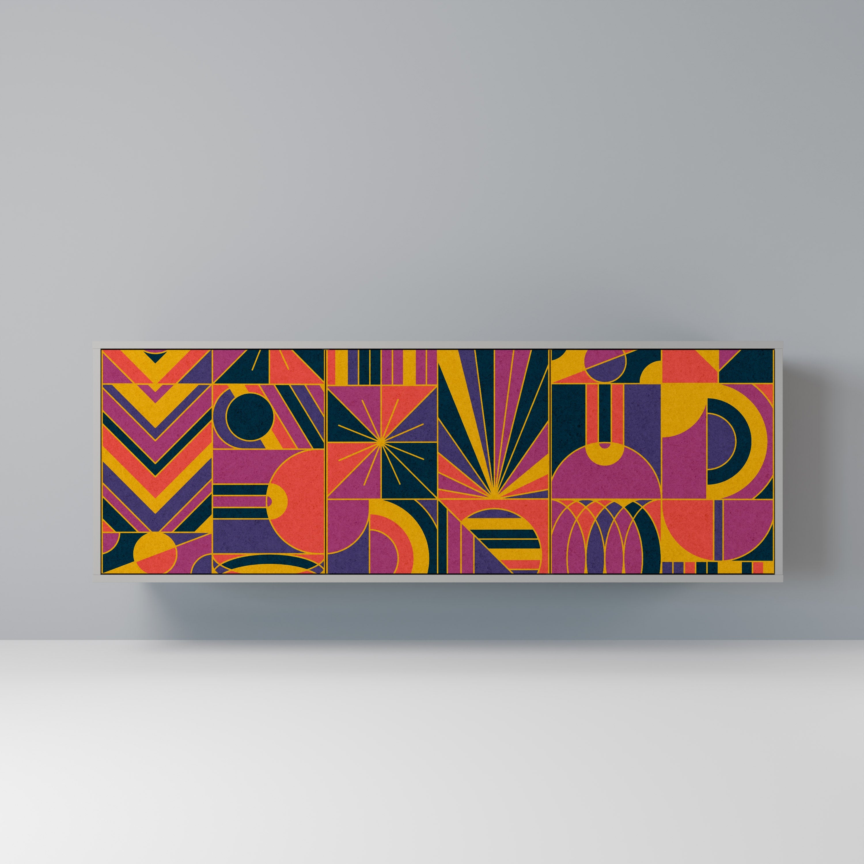 Buffet 3 portes ELECTRIC PATTERNS finition grise