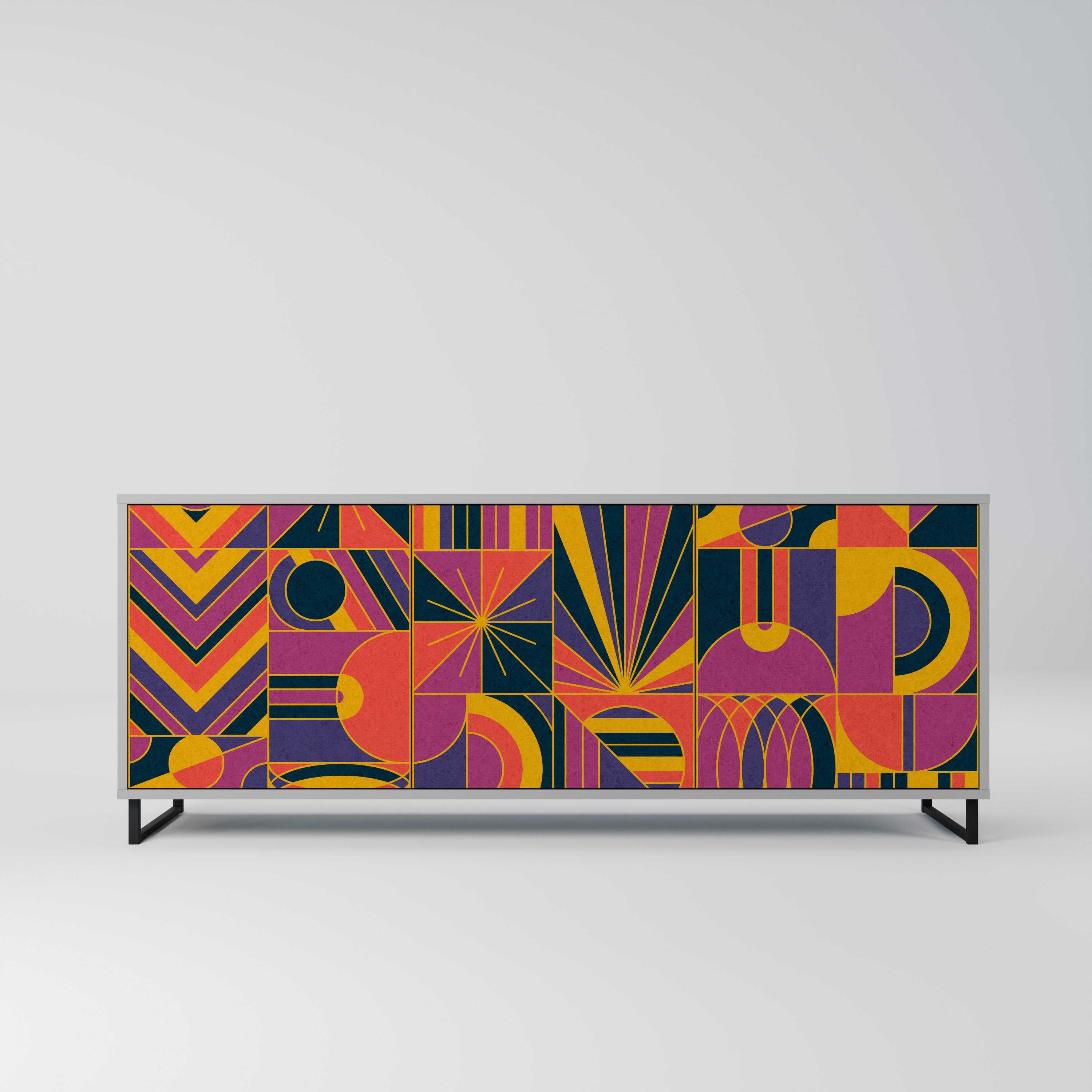 Buffet 3 portes ELECTRIC PATTERNS finition grise