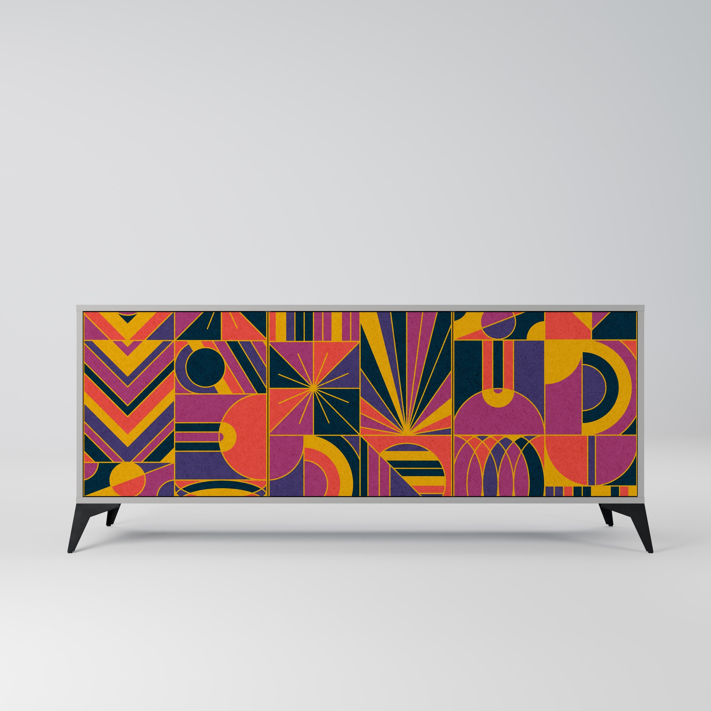 Buffet 3 portes ELECTRIC PATTERNS finition grise