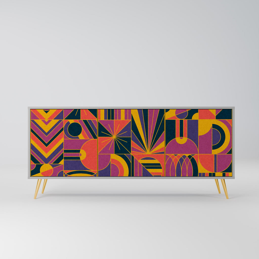 Buffet 3 portes ELECTRIC PATTERNS finition grise