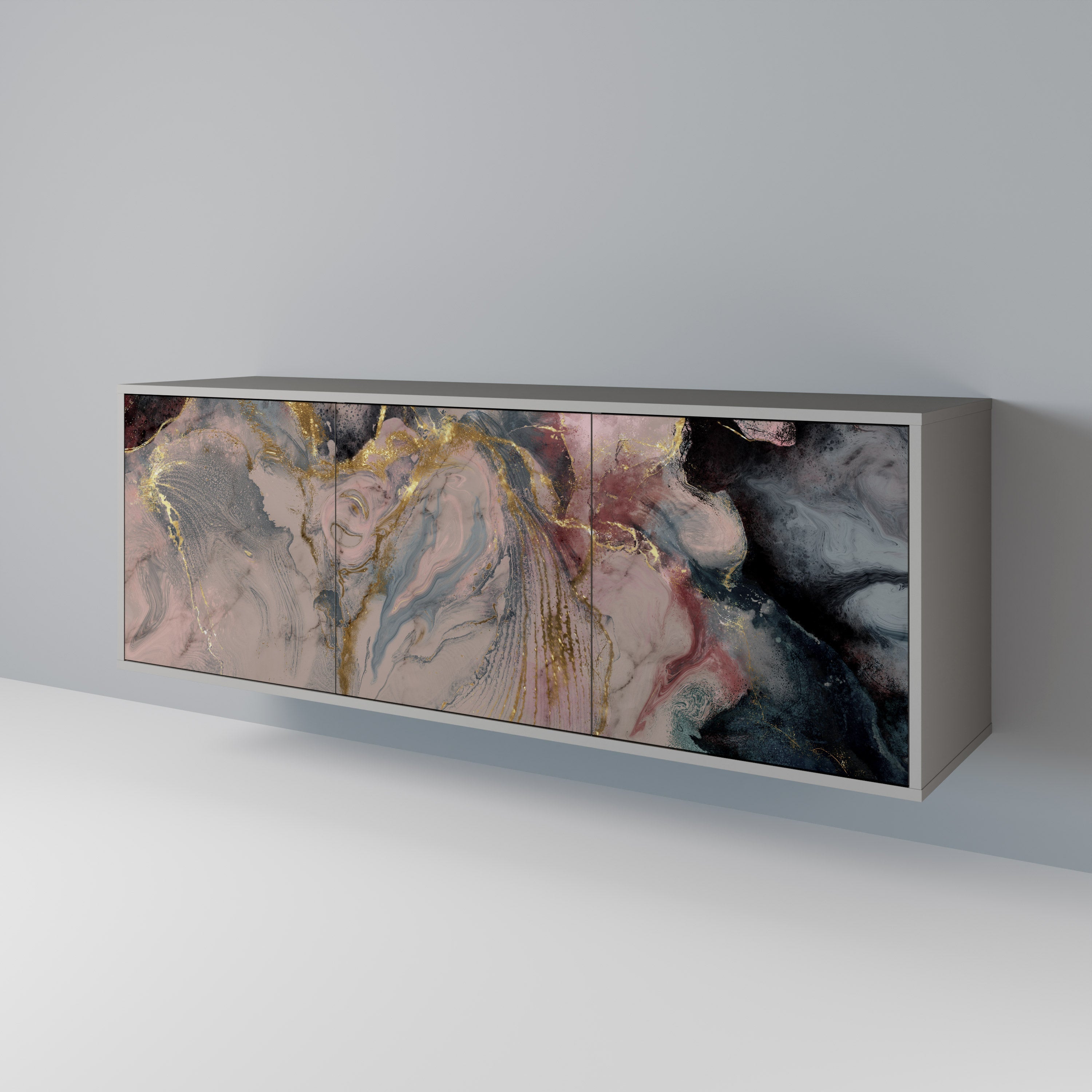 Buffet 3 portes GILDED SWIRLS en finition grise