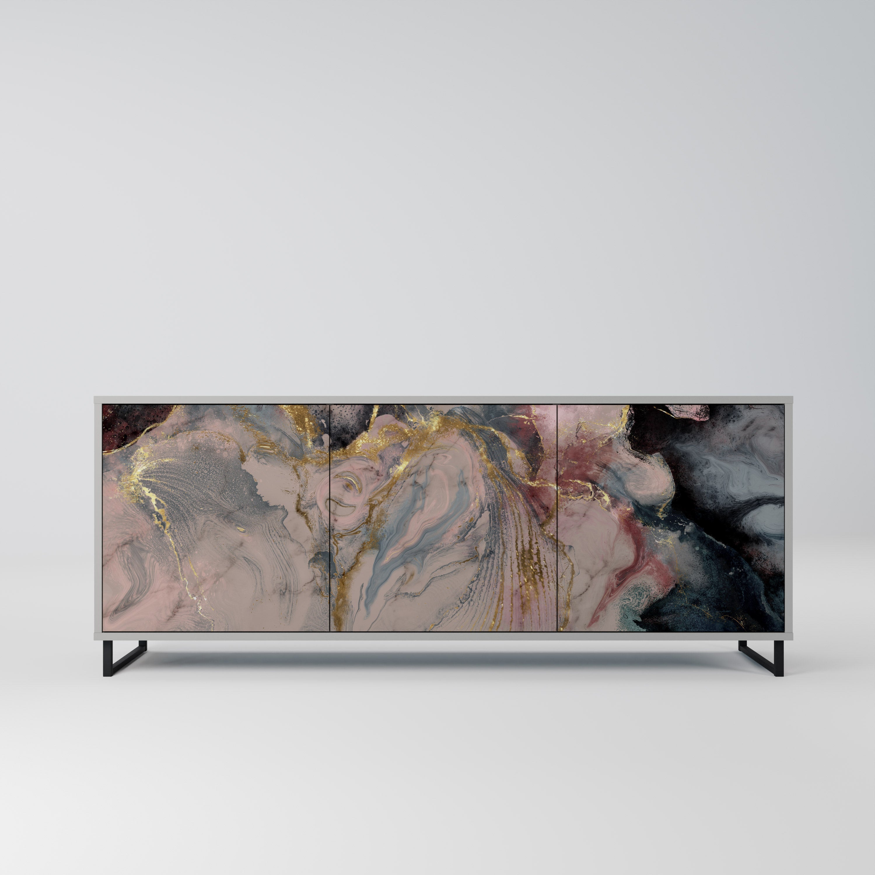 Buffet 3 portes GILDED SWIRLS en finition grise