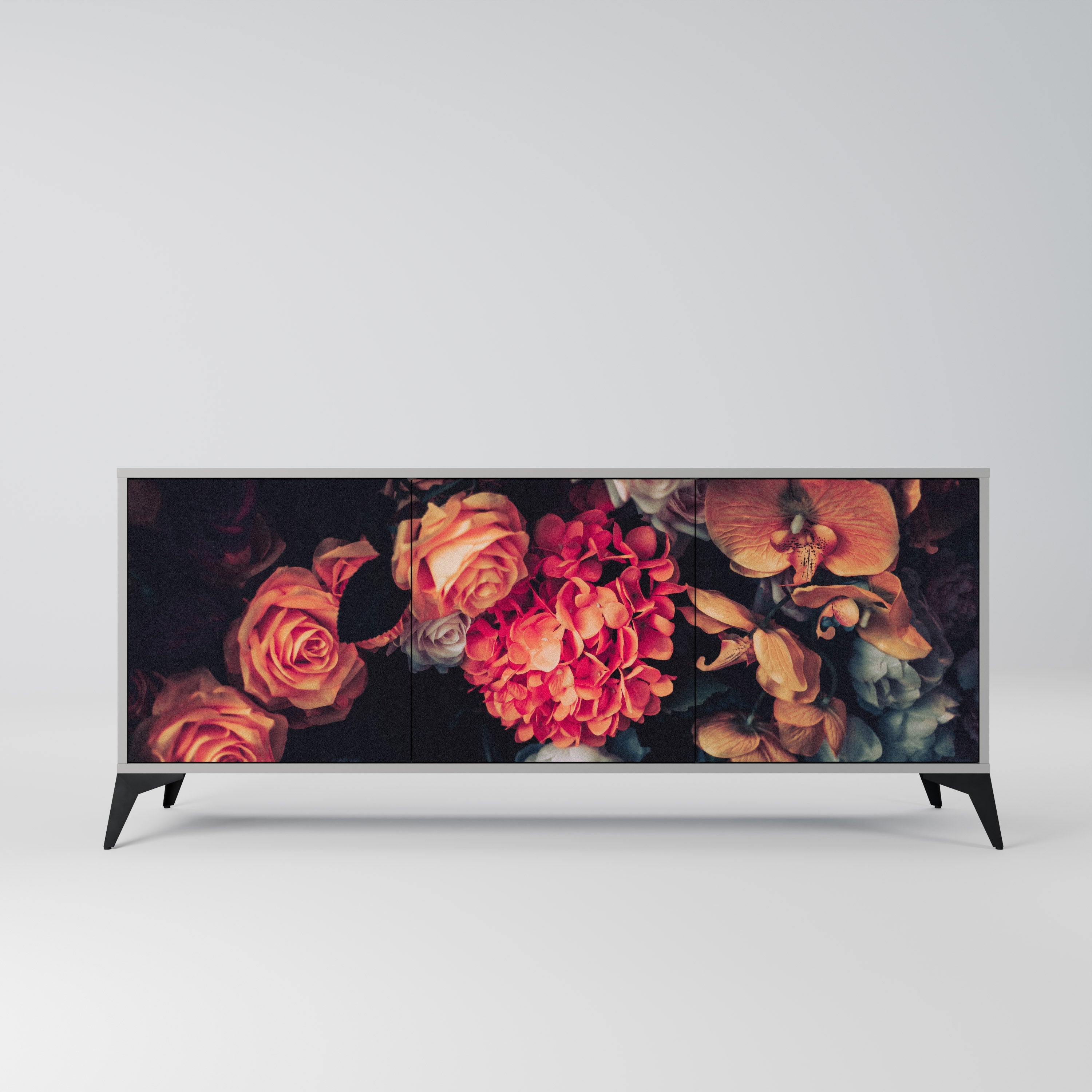 Buffet 3 portes NEVERENDING BLOOM en finition grise