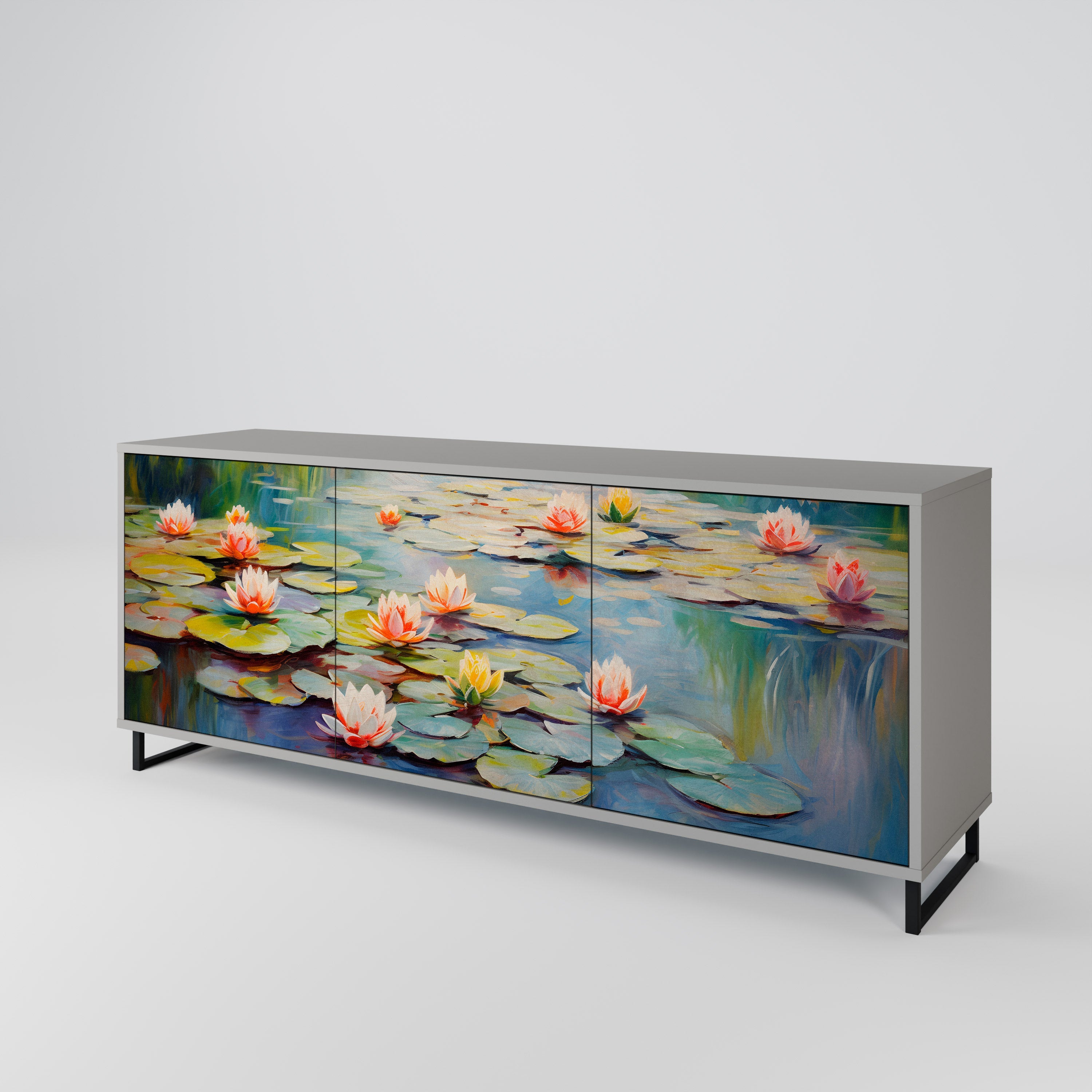 Buffet 3 portes BLOOMING WATERS finition grise