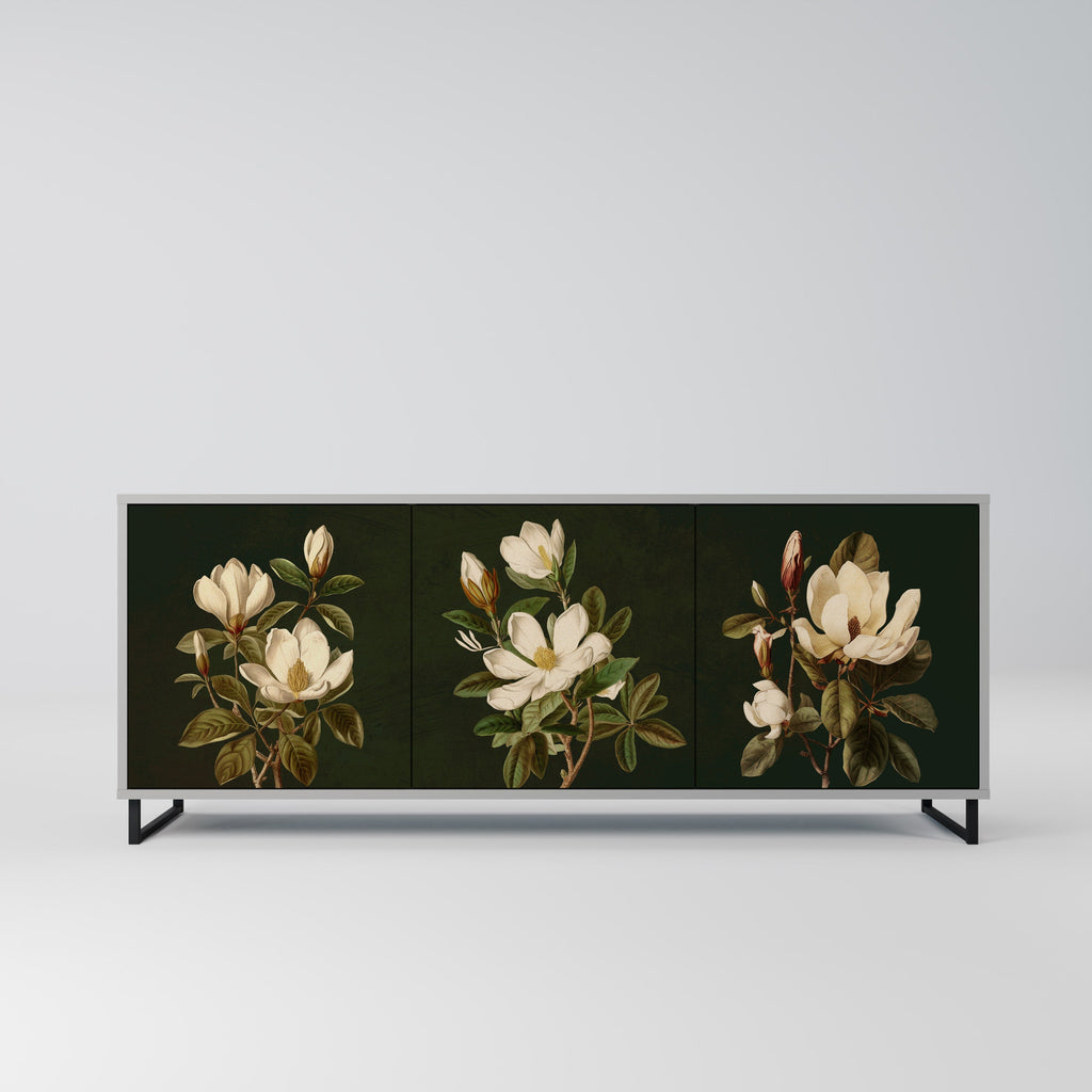 Buffet 3 portes FLORAL NOIR finition grise