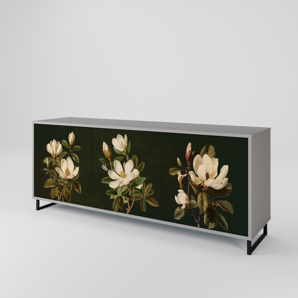 Buffet 3 portes FLORAL NOIR finition grise