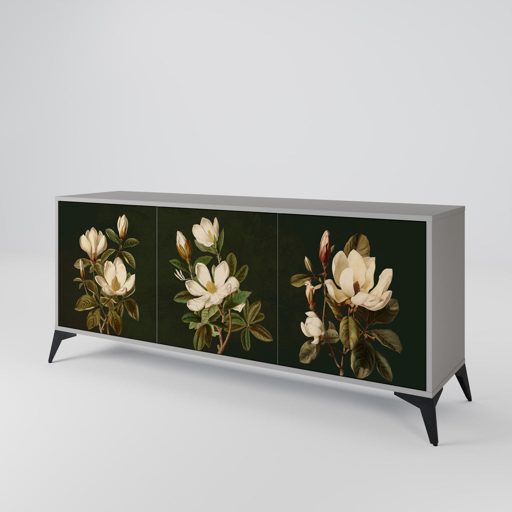 Buffet 3 portes FLORAL NOIR finition grise