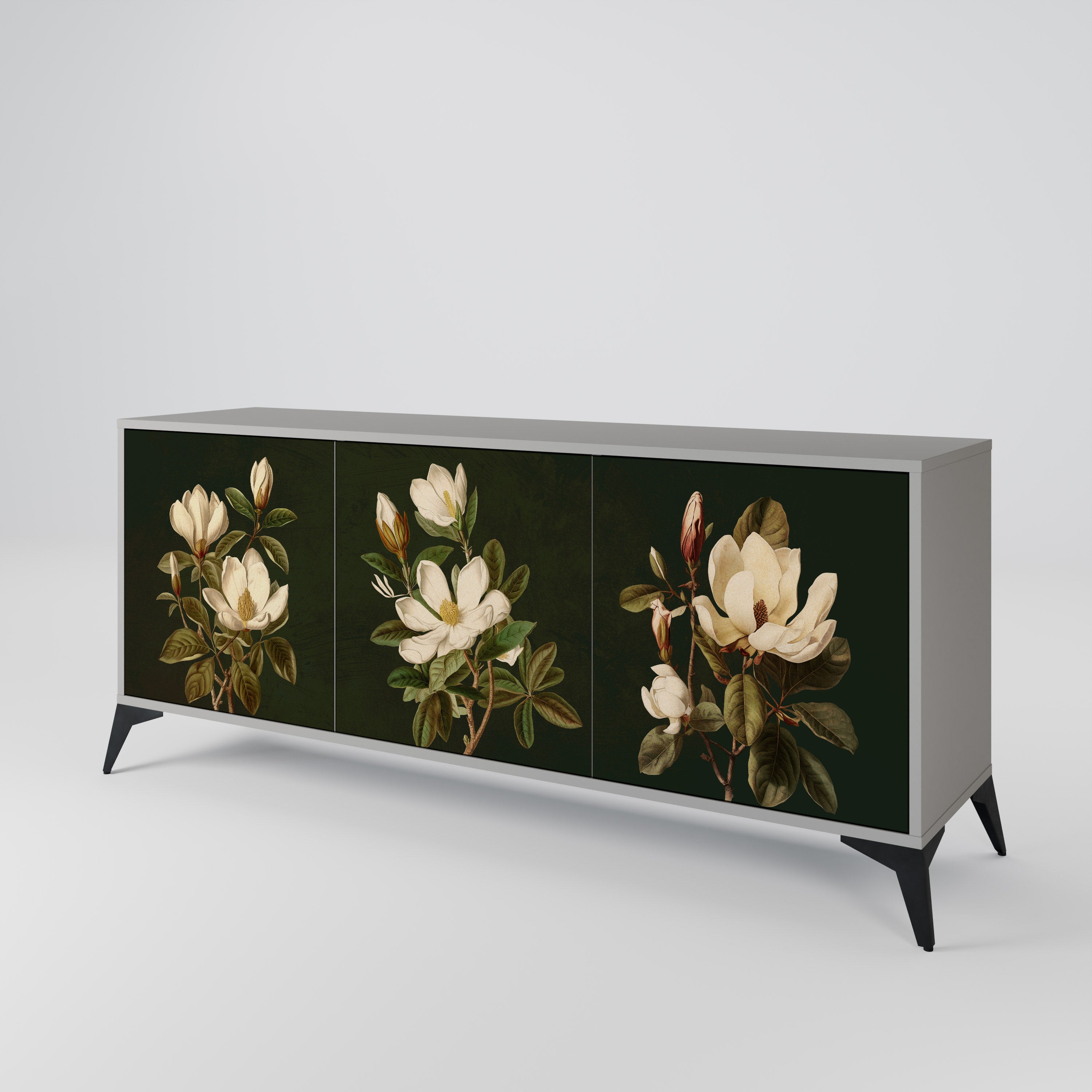 Buffet 3 portes FLORAL NOIR finition grise