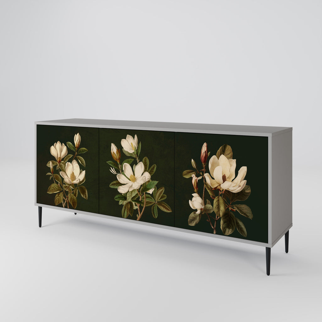 Buffet 3 portes FLORAL NOIR finition grise