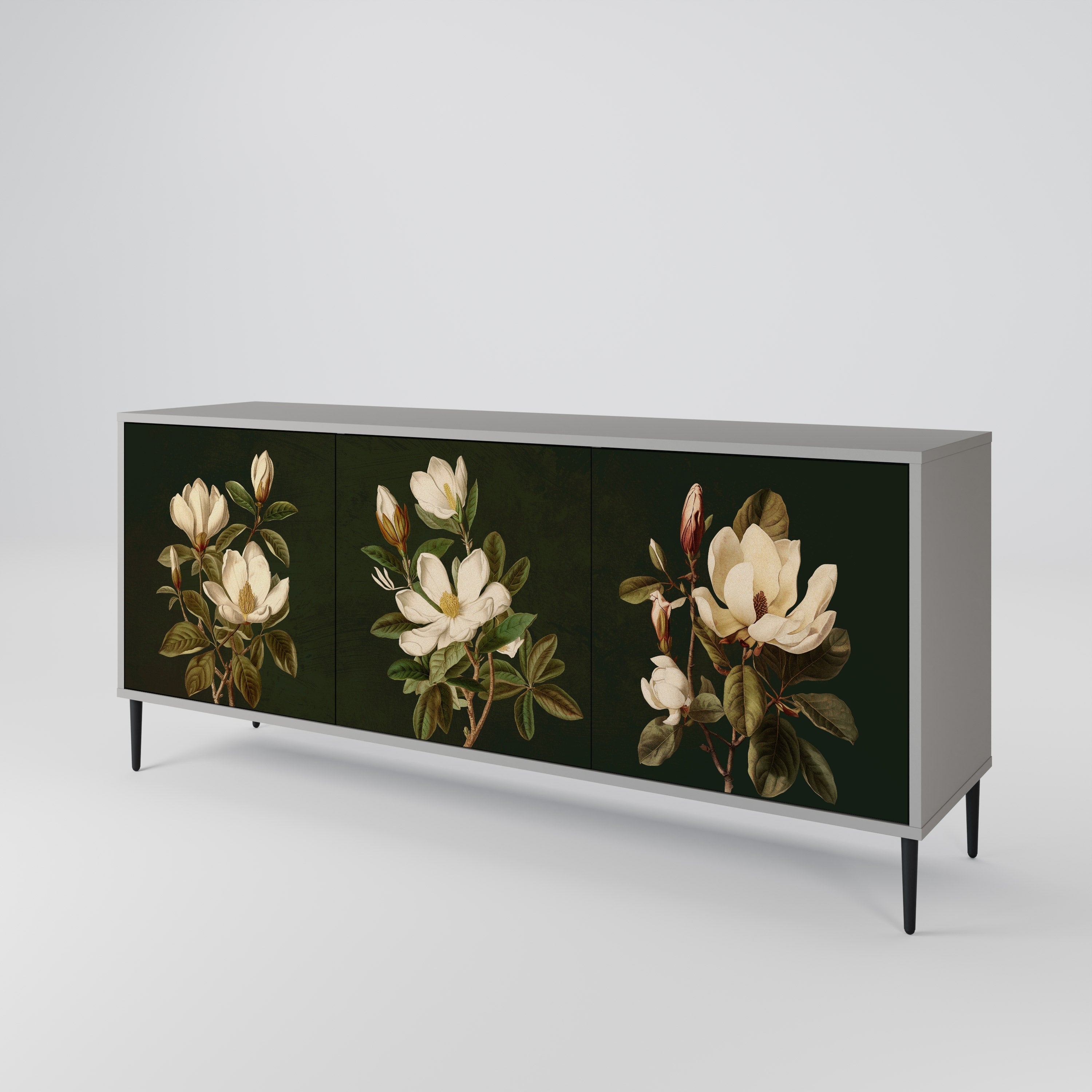 Buffet 3 portes FLORAL NOIR finition grise