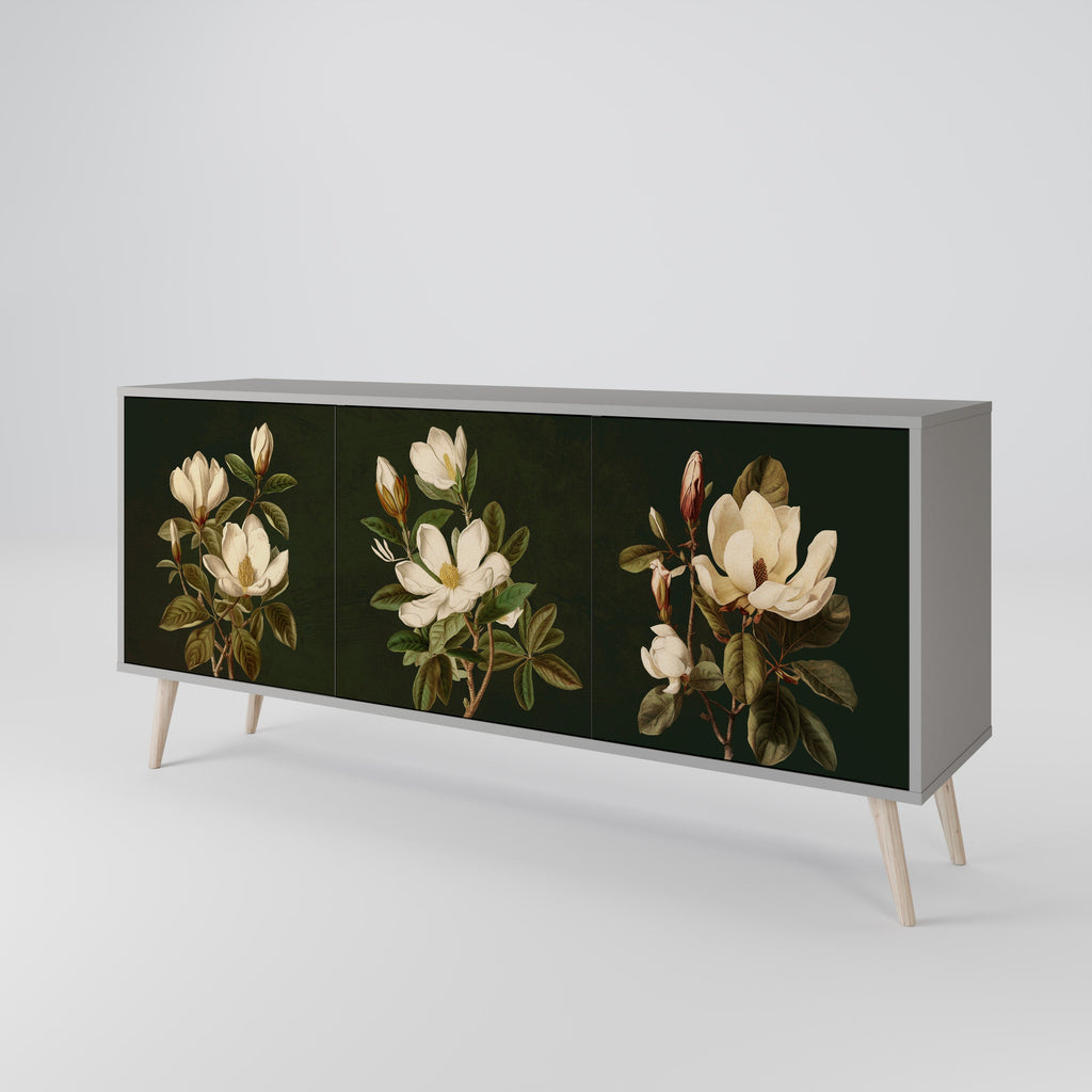 Buffet 3 portes FLORAL NOIR finition grise
