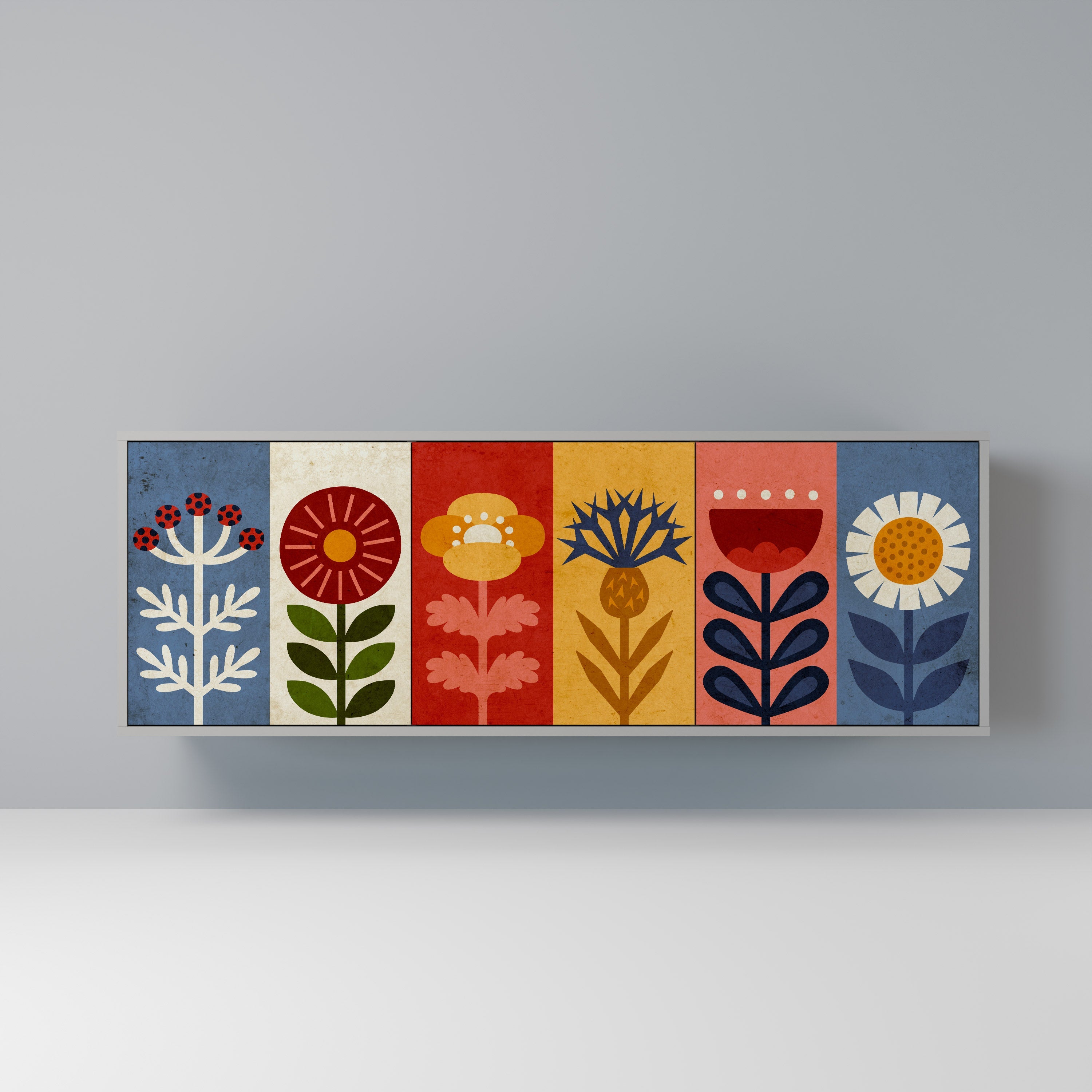 Buffet 3 portes SCANDIC FLOWERET finition grise