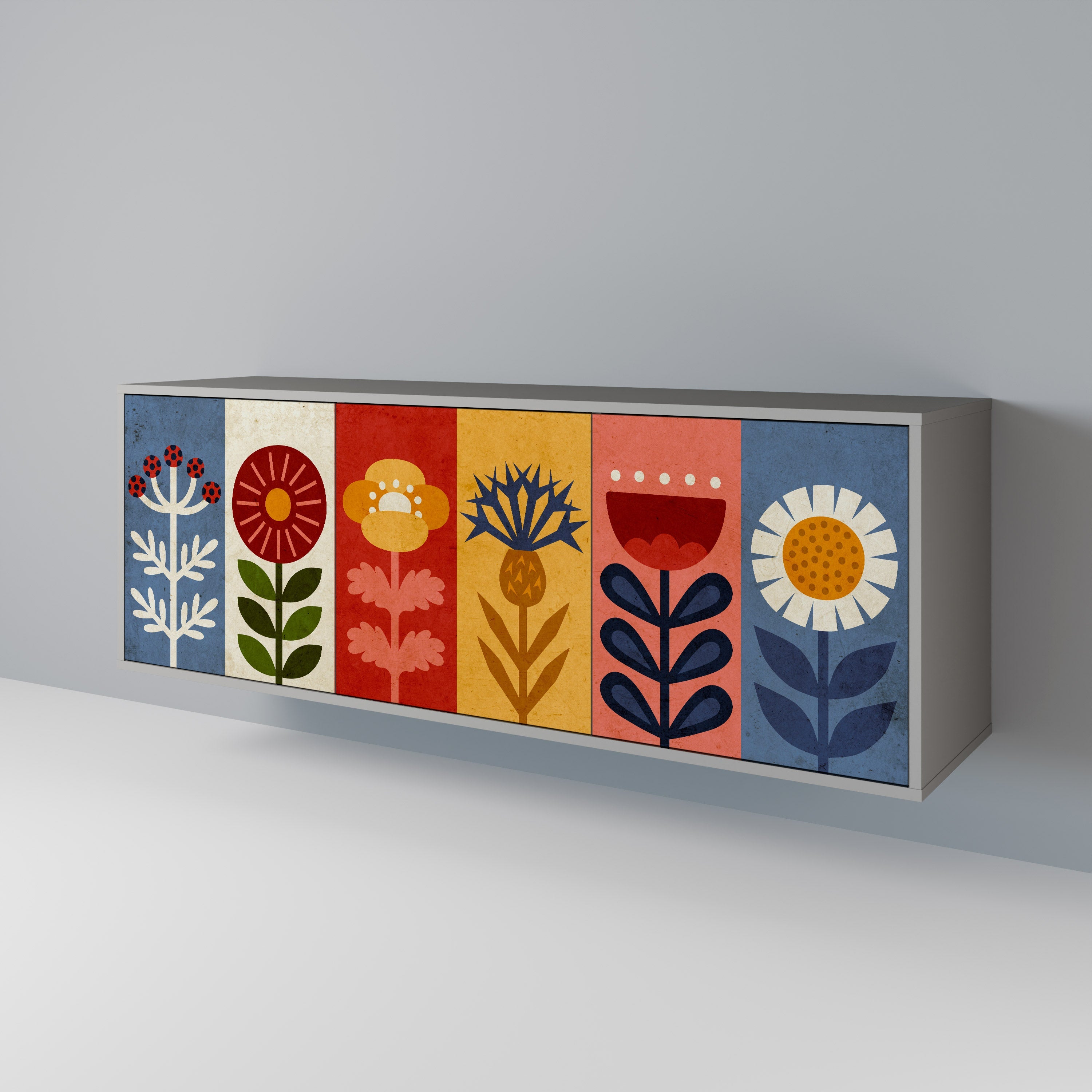 Buffet 3 portes SCANDIC FLOWERET finition grise