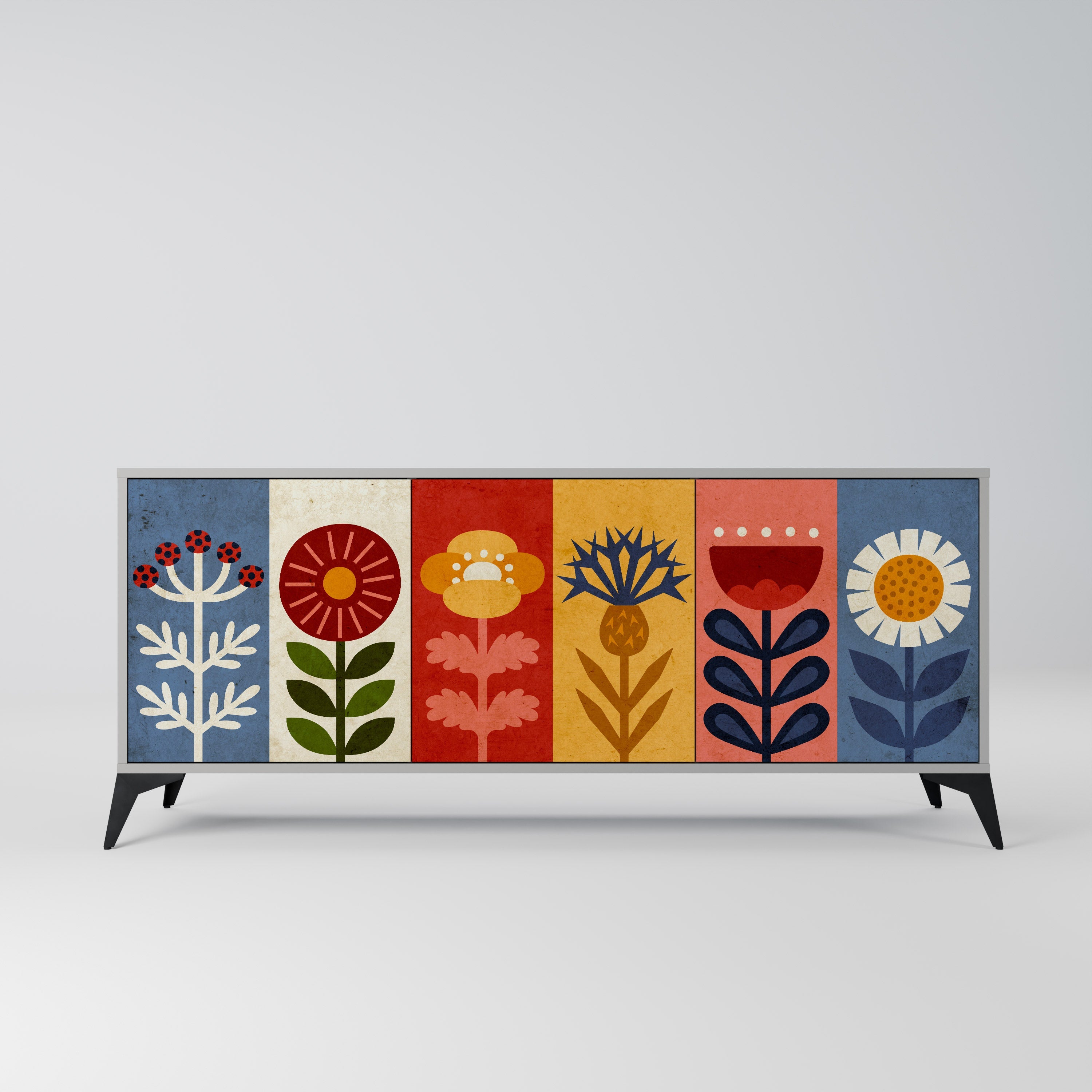 Buffet 3 portes SCANDIC FLOWERET finition grise