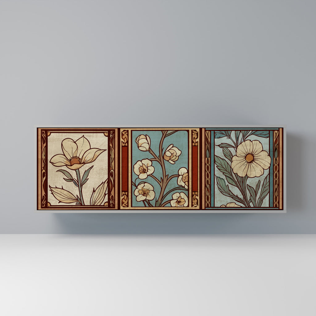 Buffet 3 portes TIMELESS FLORA finition grise