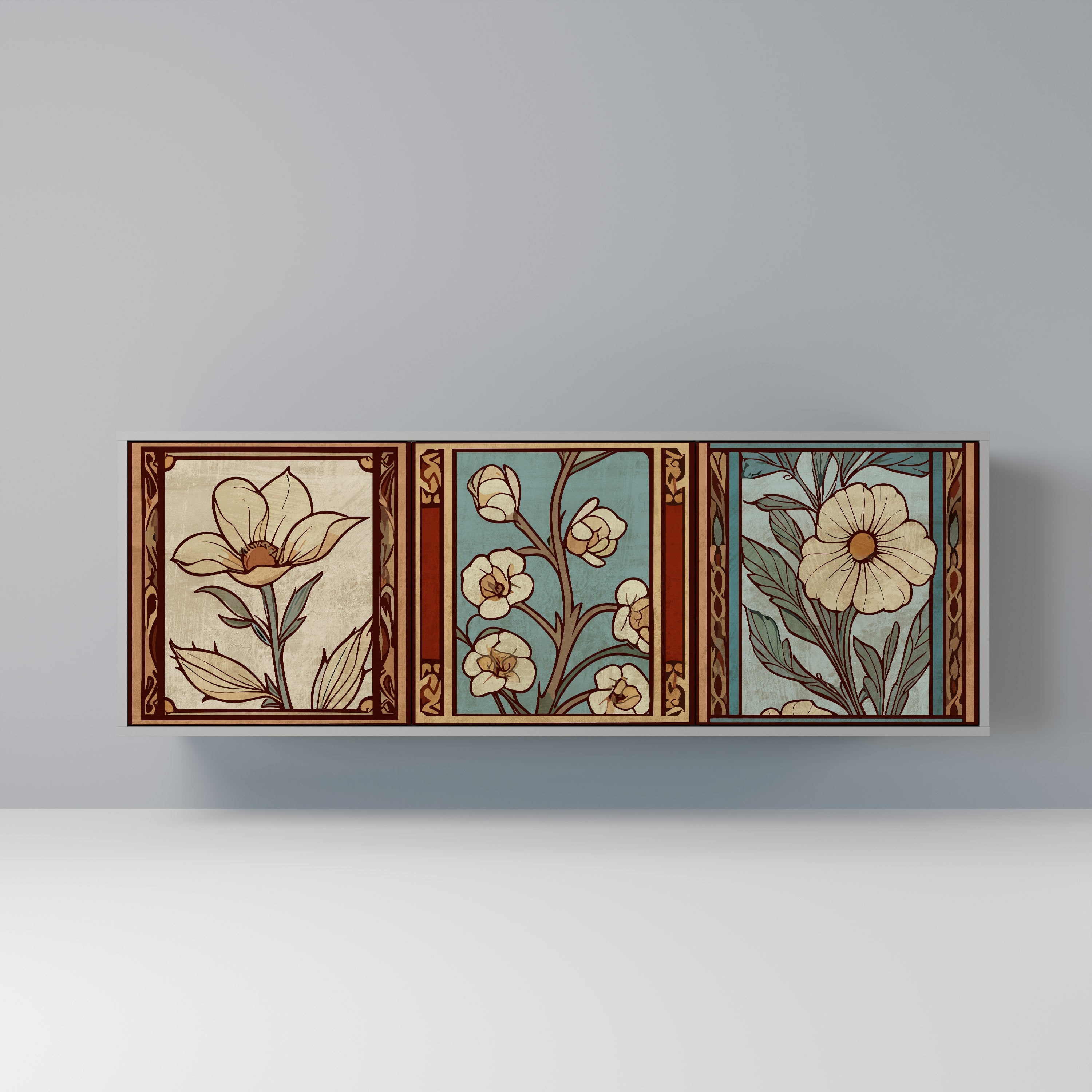 Buffet 3 portes TIMELESS FLORA finition grise