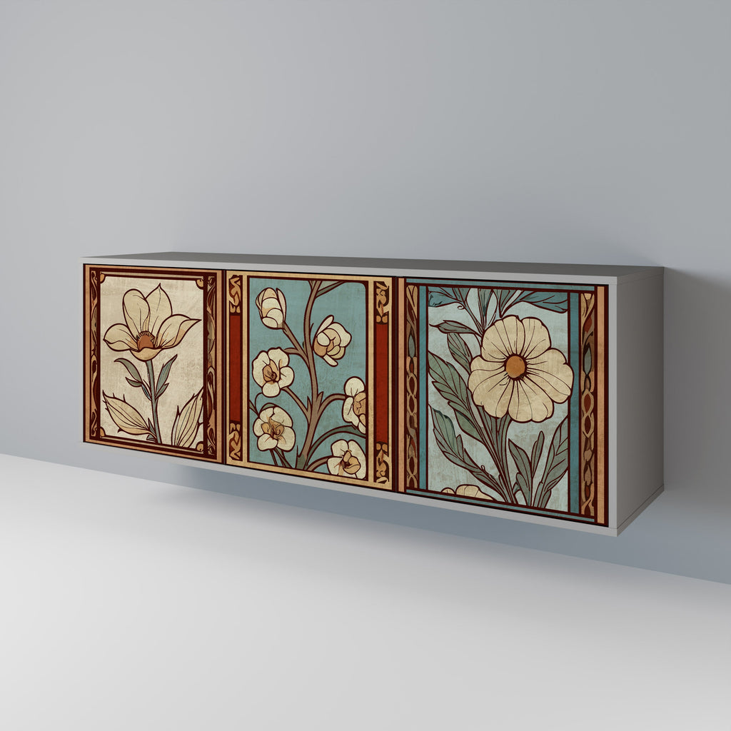 Buffet 3 portes TIMELESS FLORA finition grise