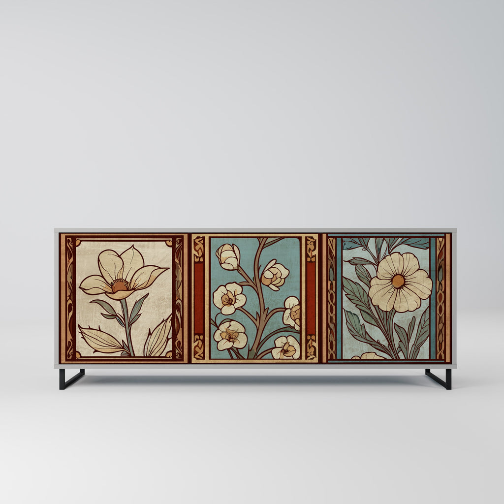 Buffet 3 portes TIMELESS FLORA finition grise